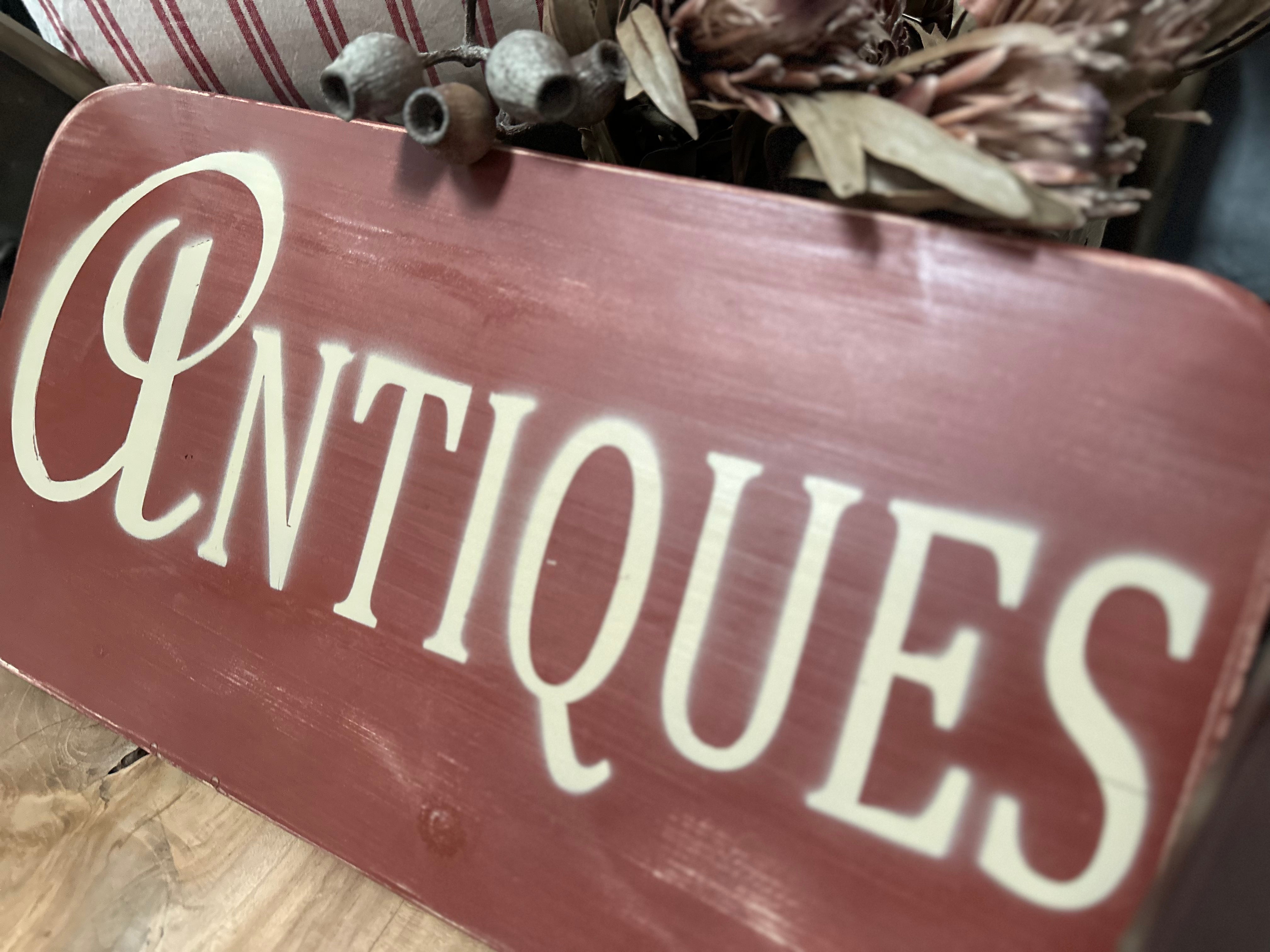 Handmade ANTIQUES Timber sign FREE Postage
