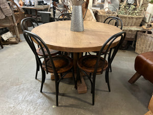 WACO Round Timber Table with Wrought Iron Feature