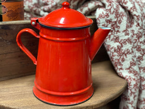 Vintage RED Enamel Tea COFFEE Pot