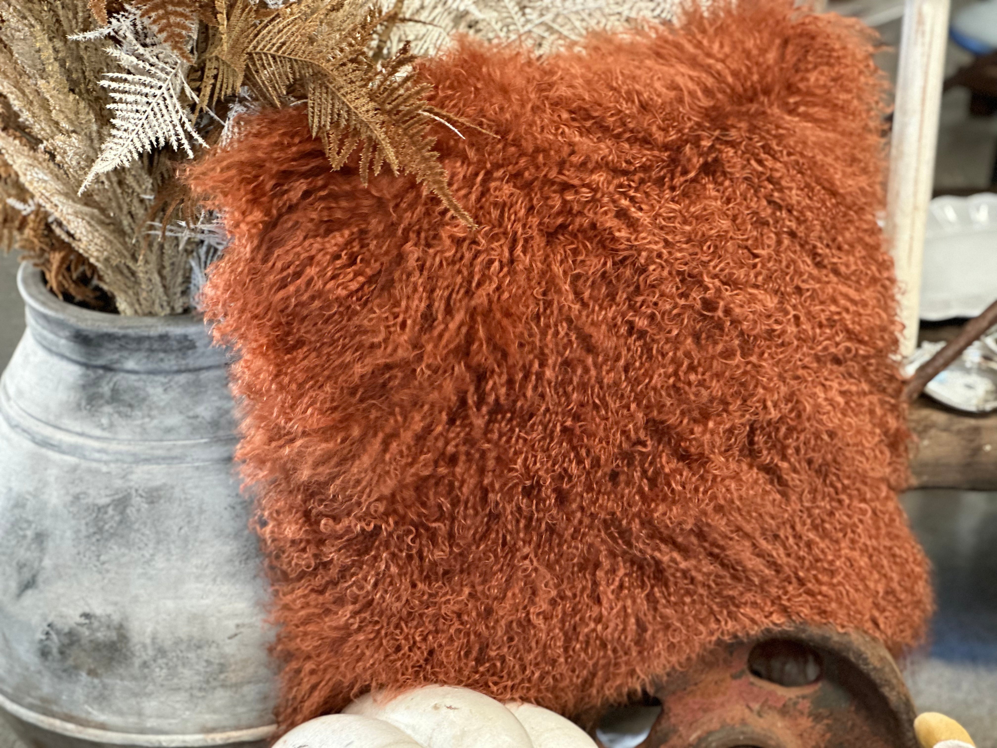 XL Mongolian Sheepskin Cushion RUST