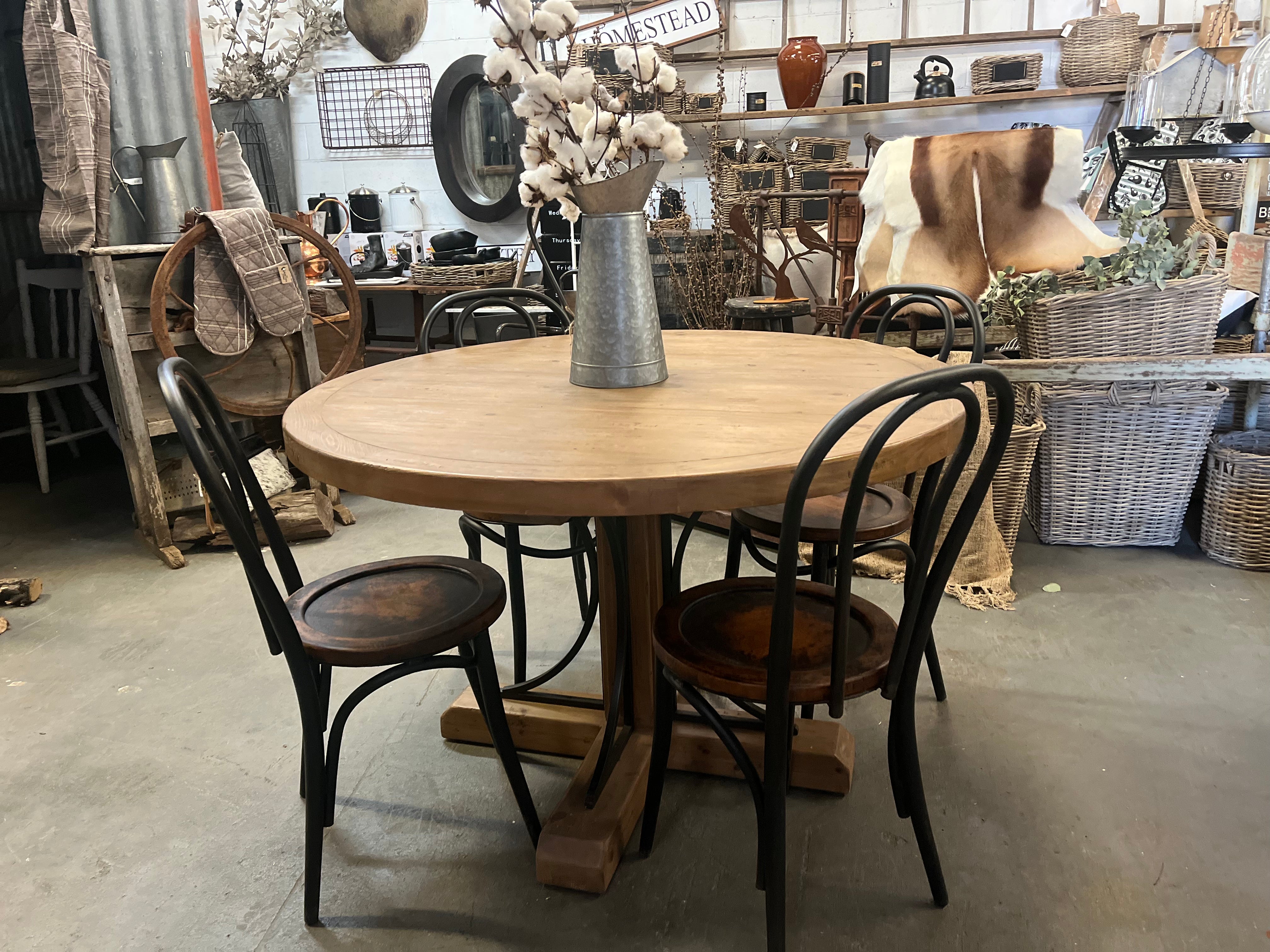 WACO Round Timber Table with Wrought Iron Feature