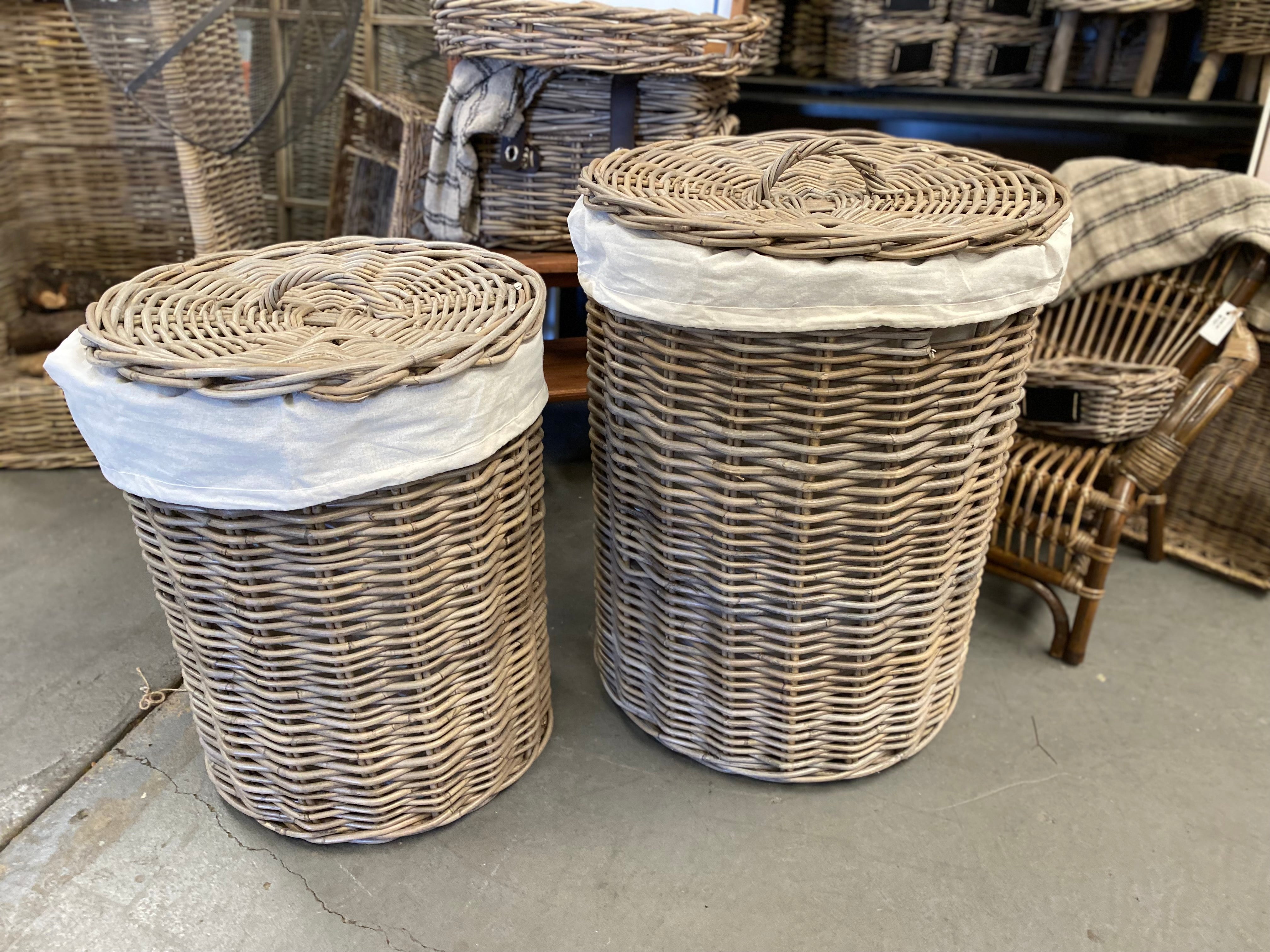 Round Rattan LINED Laundry Hamper With LID