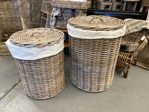 Round Rattan LINED Laundry Hamper With LID
