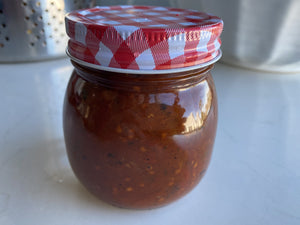 Homemade Jam Jar full of red relish