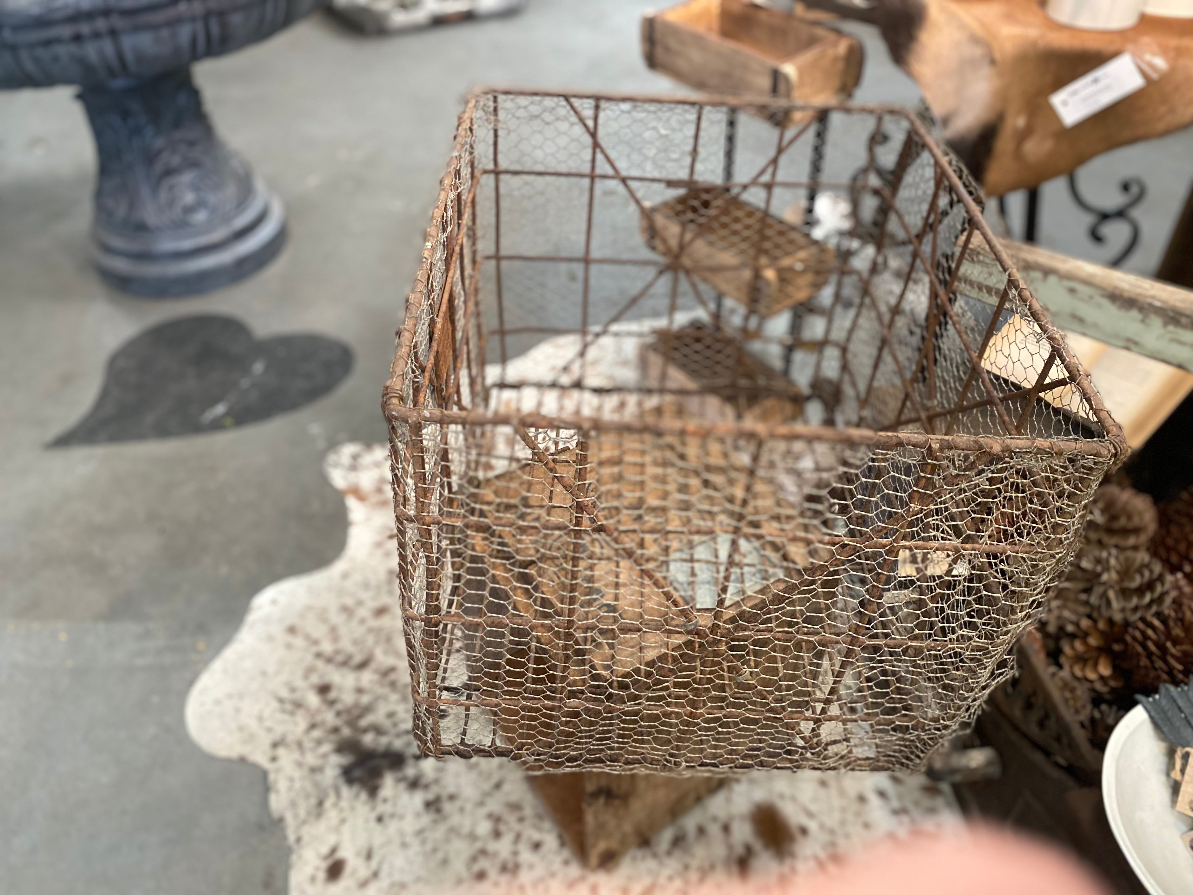 ANTIQUE Wire Cage Crate