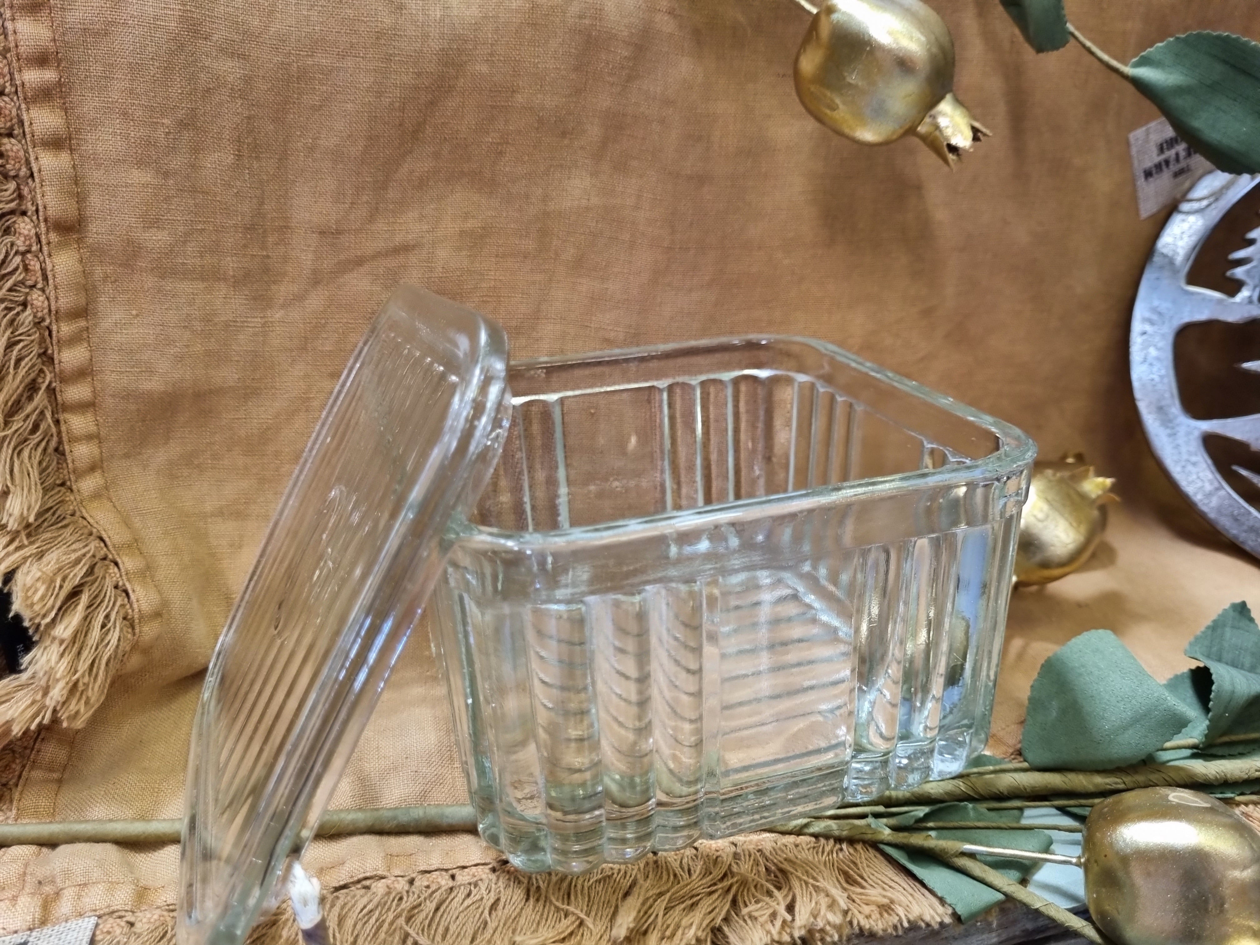 Vintage GLASS Square Butter Dish