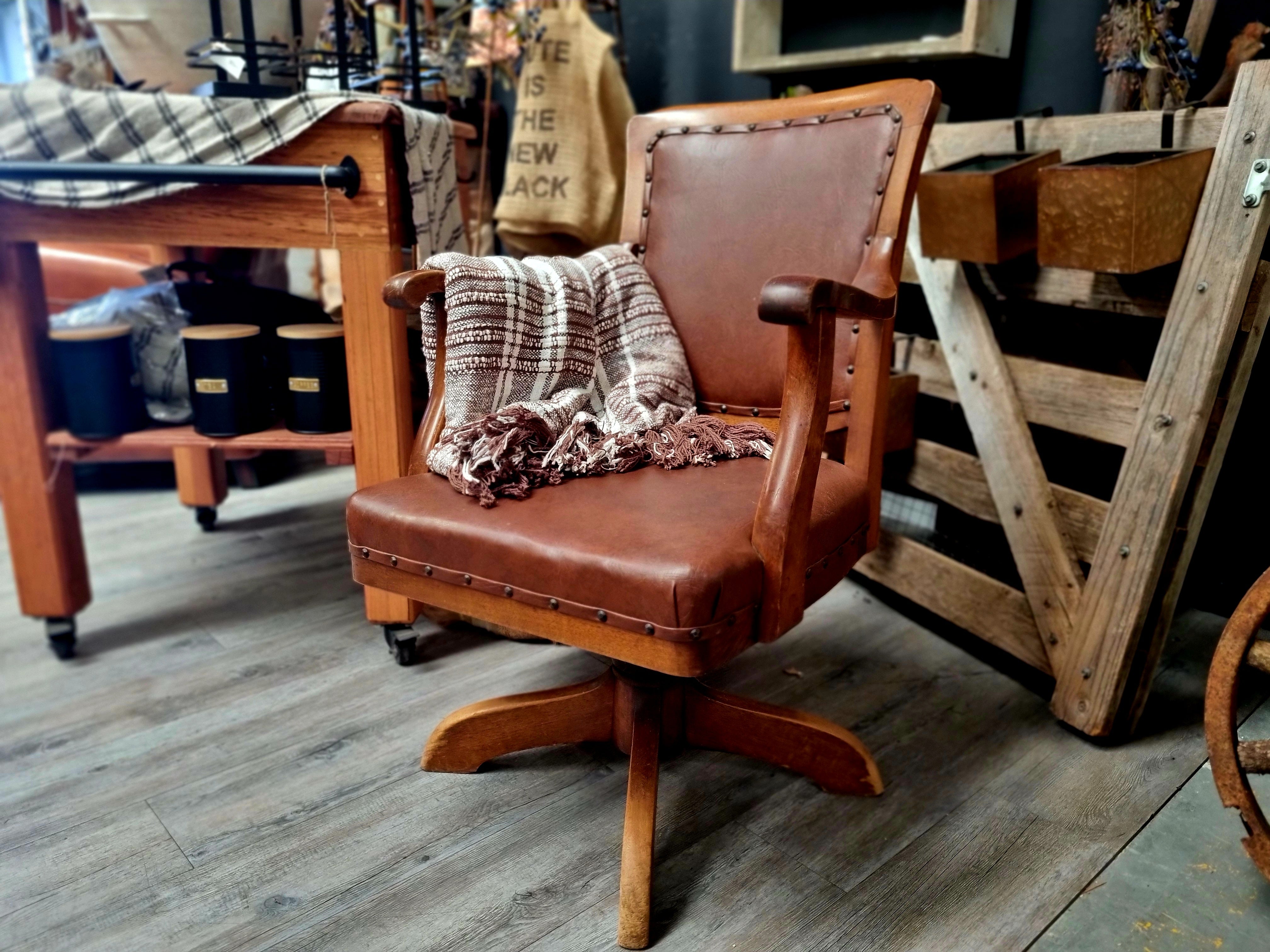 Vintage Original Leather Captains/Bankers Chair