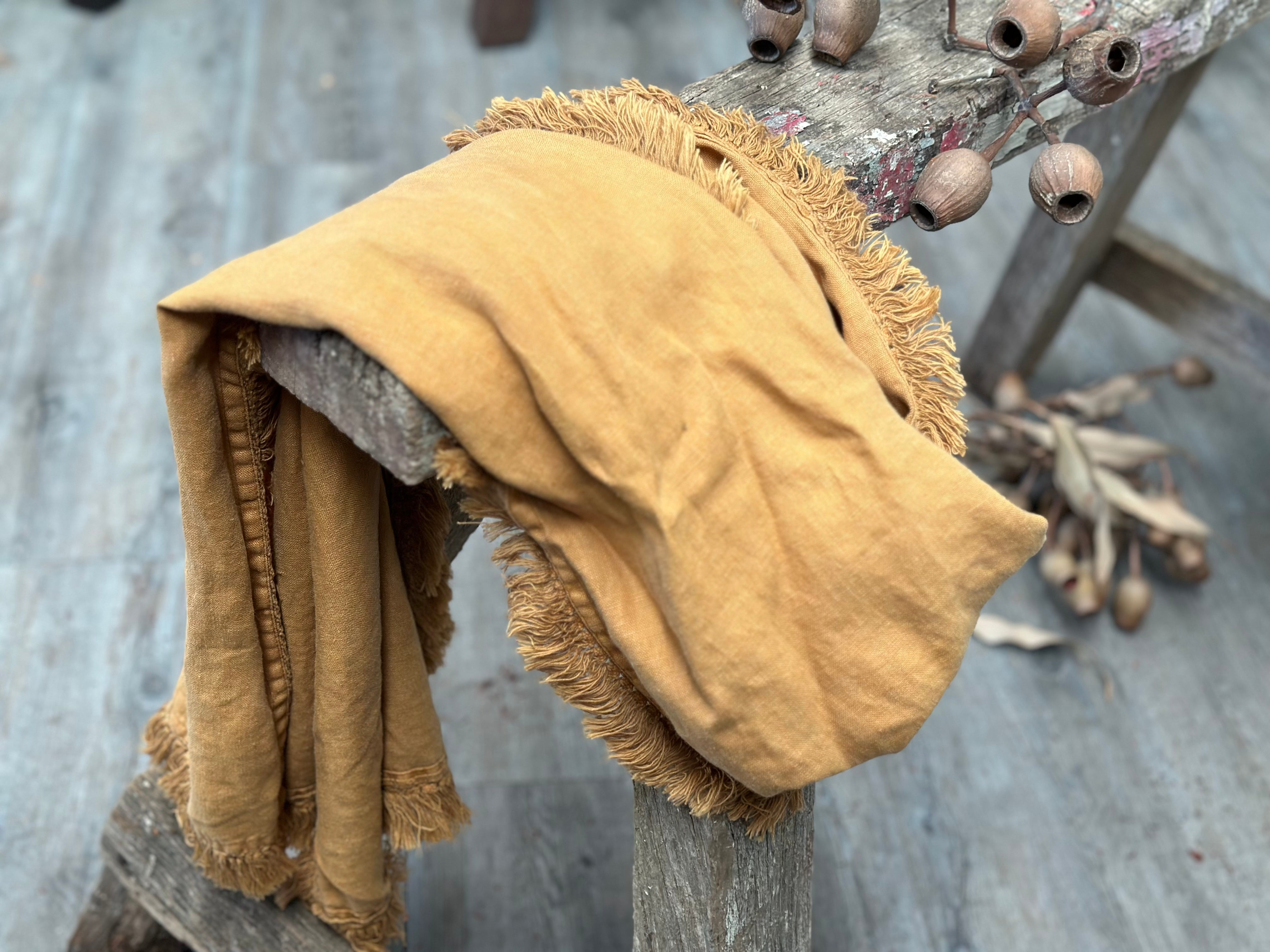 NEW 100%  LUX LINEN Tassel TABLE Runner Camel