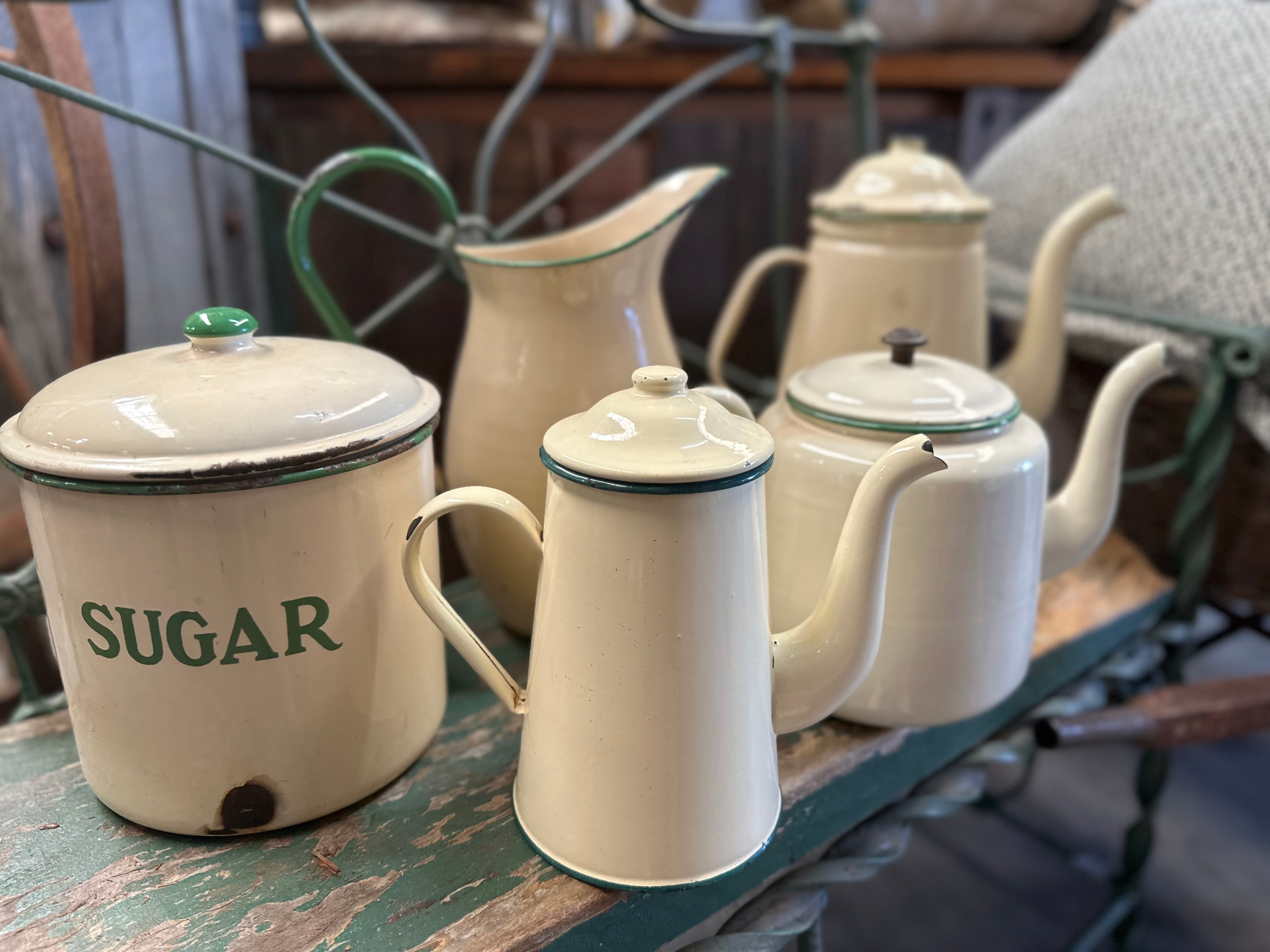 Enamel Cream Green XL Jug Tea Pot