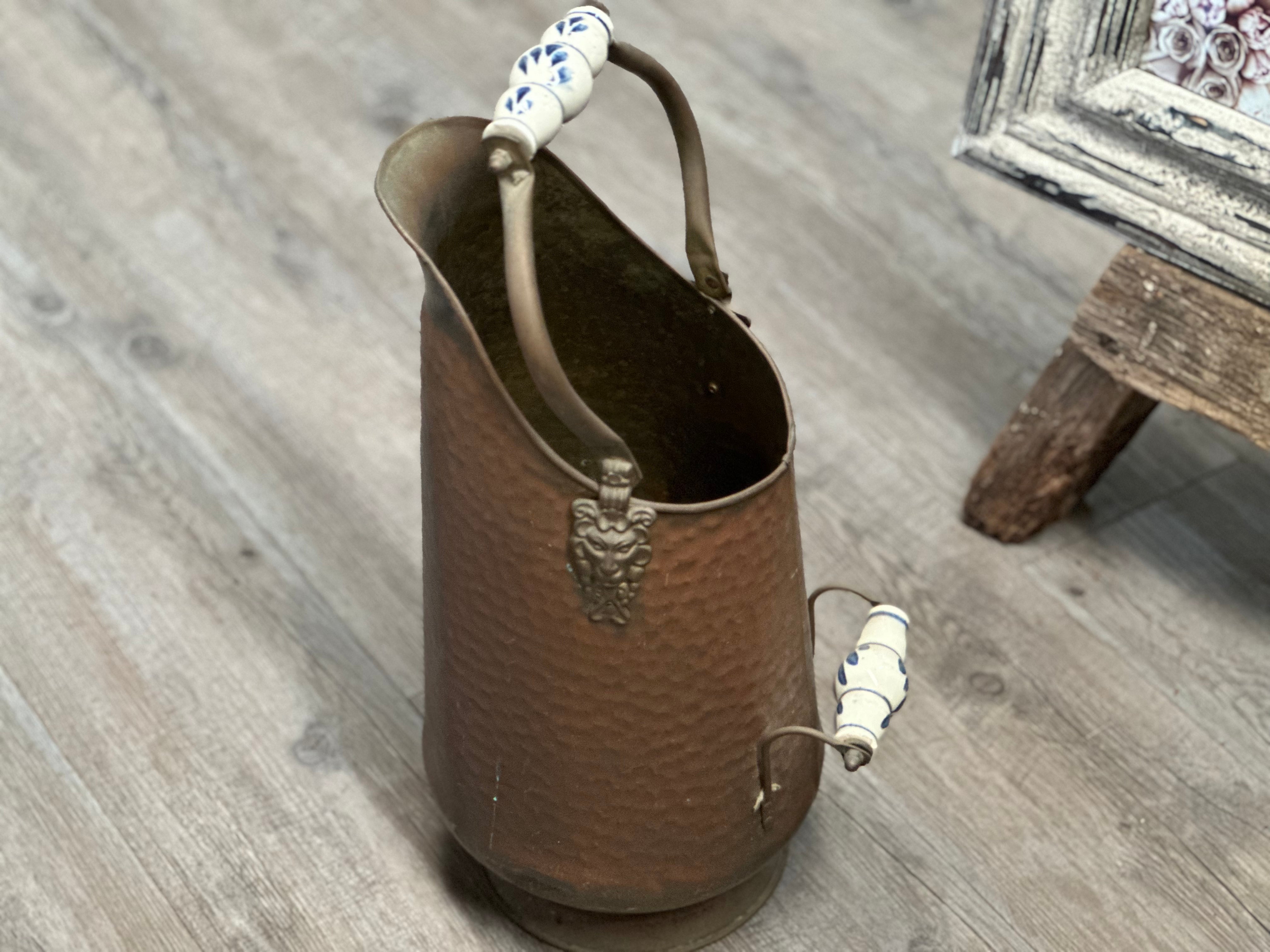 Antique Copper Vase with Porcelain Handle