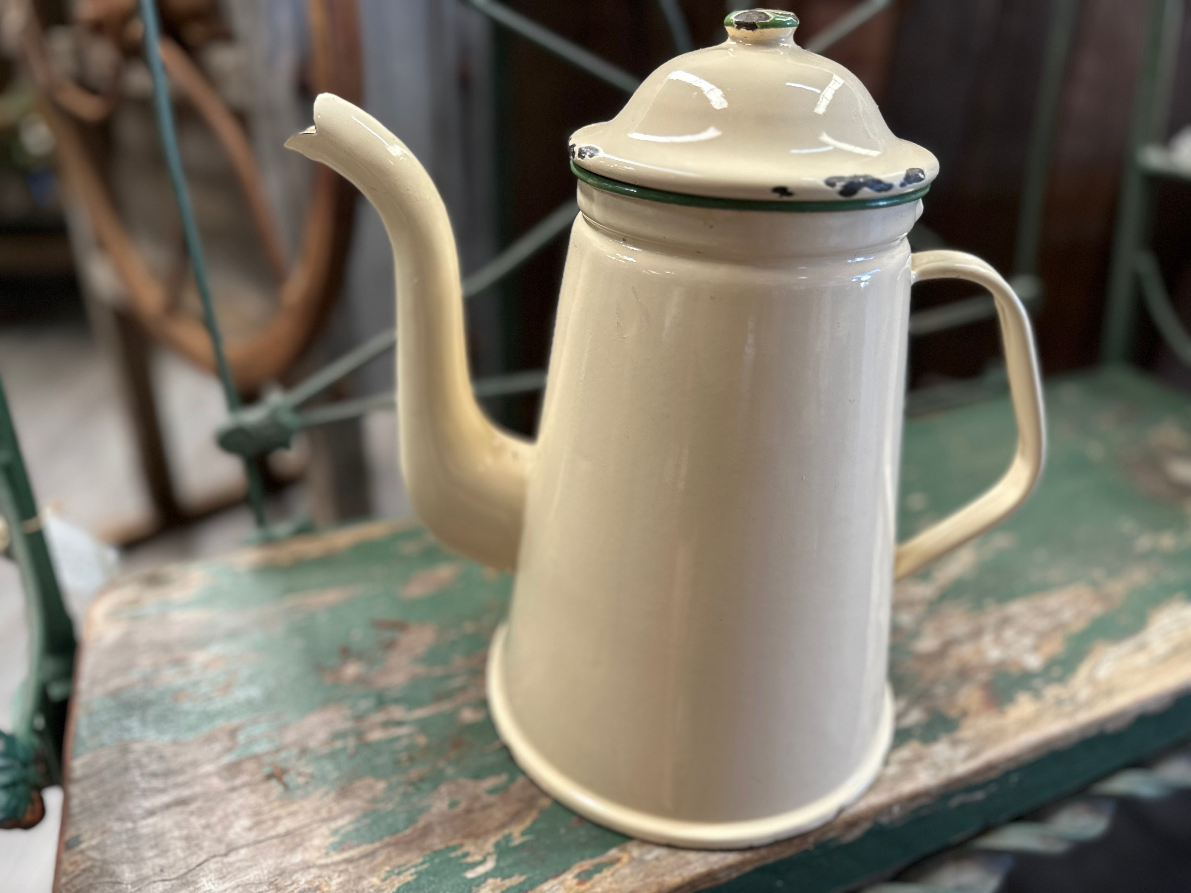 Enamel Cream Green XL Jug Tea Pot