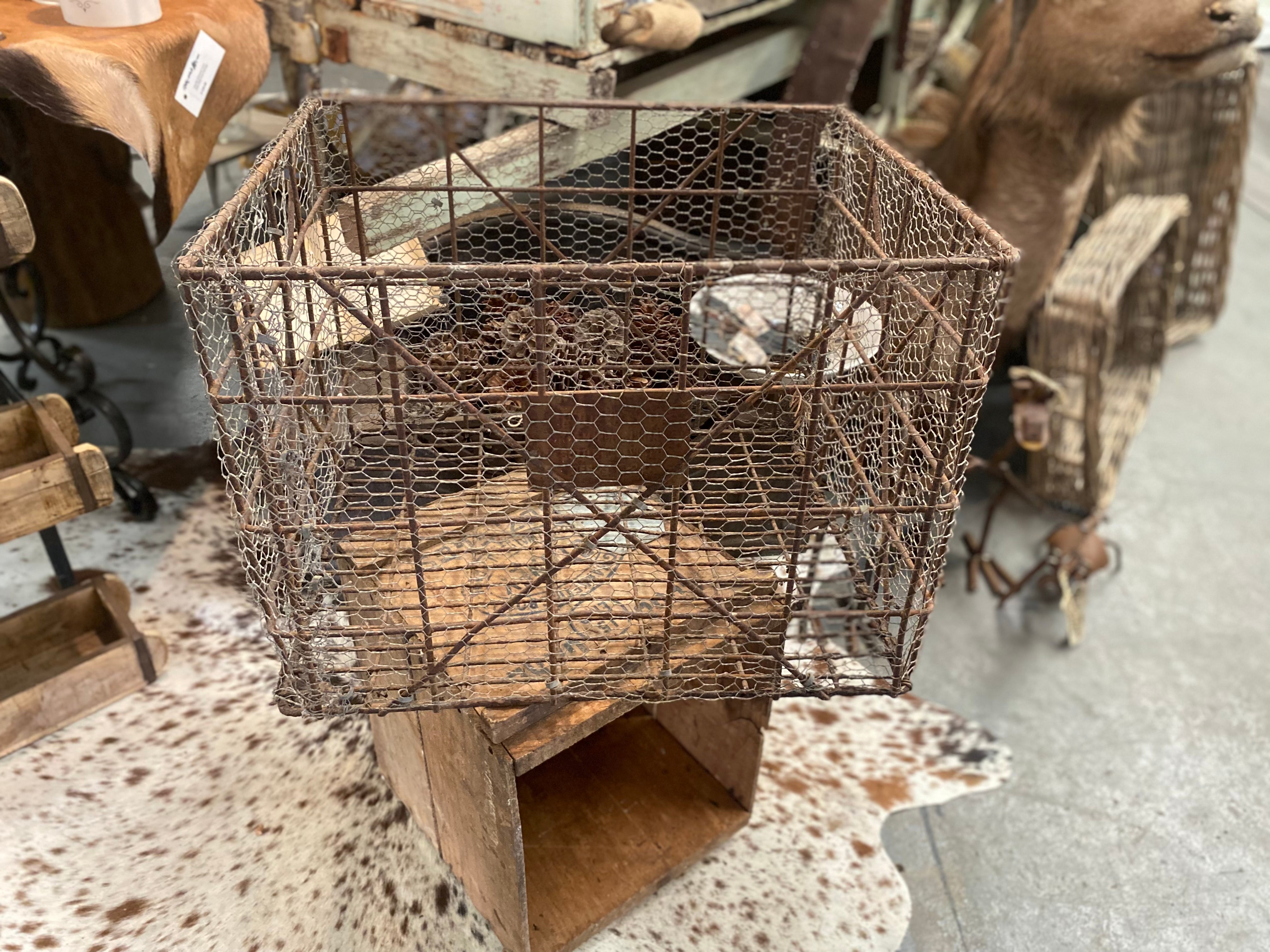 ANTIQUE Wire Cage Crate