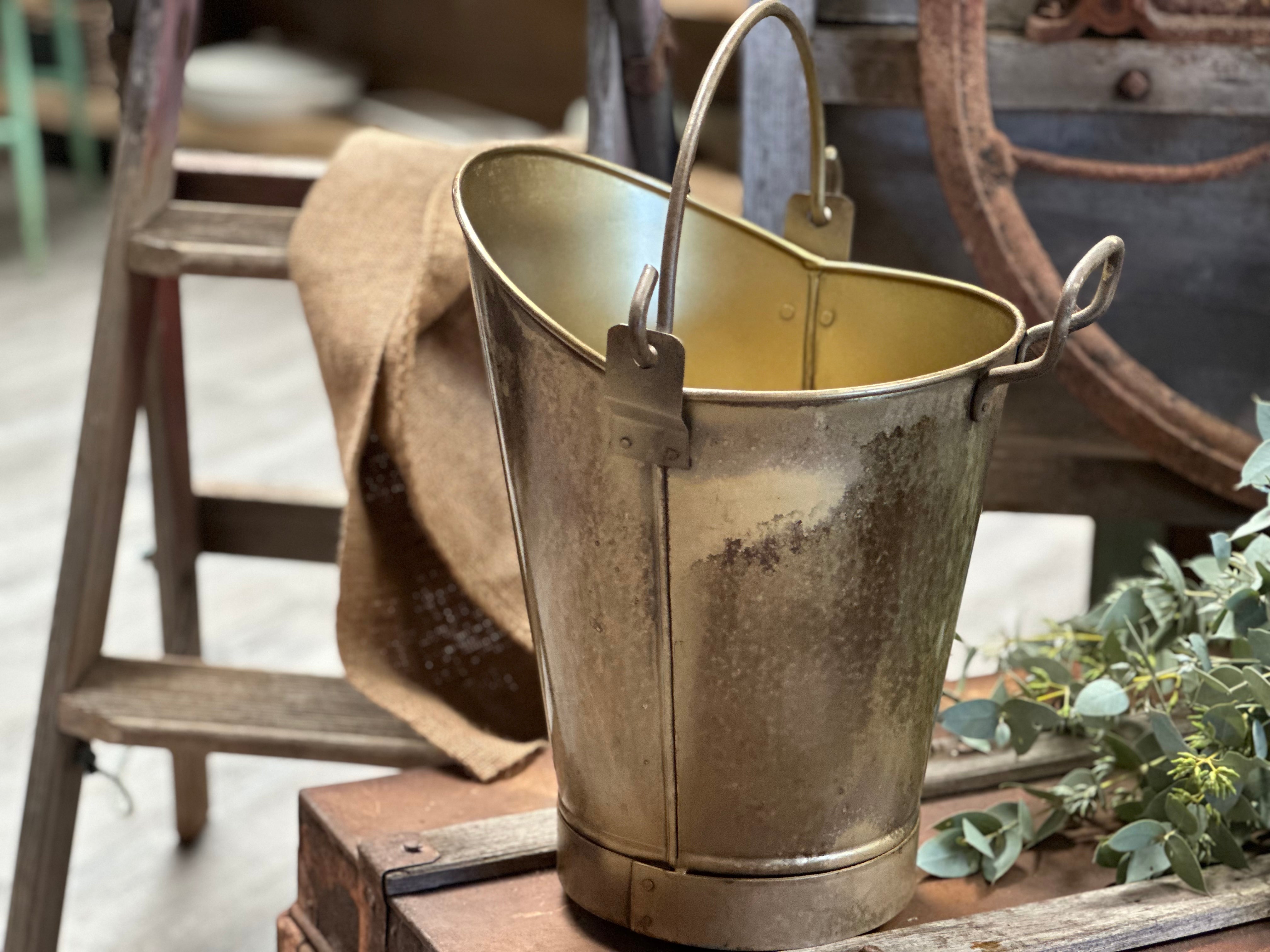XL Antique Brass Coal Fire Bucket
