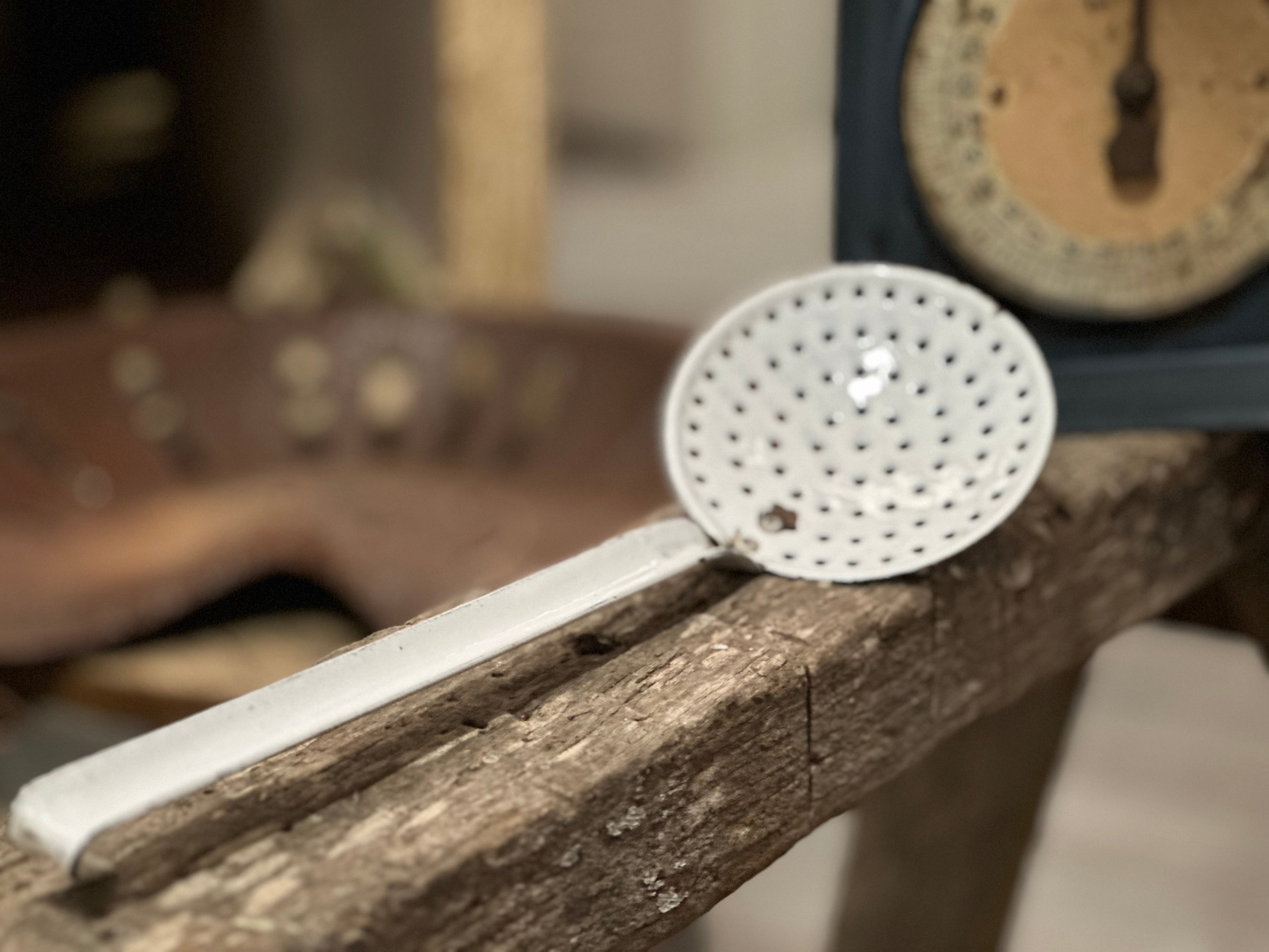 VINTAGE Enamel Strainer LADLE