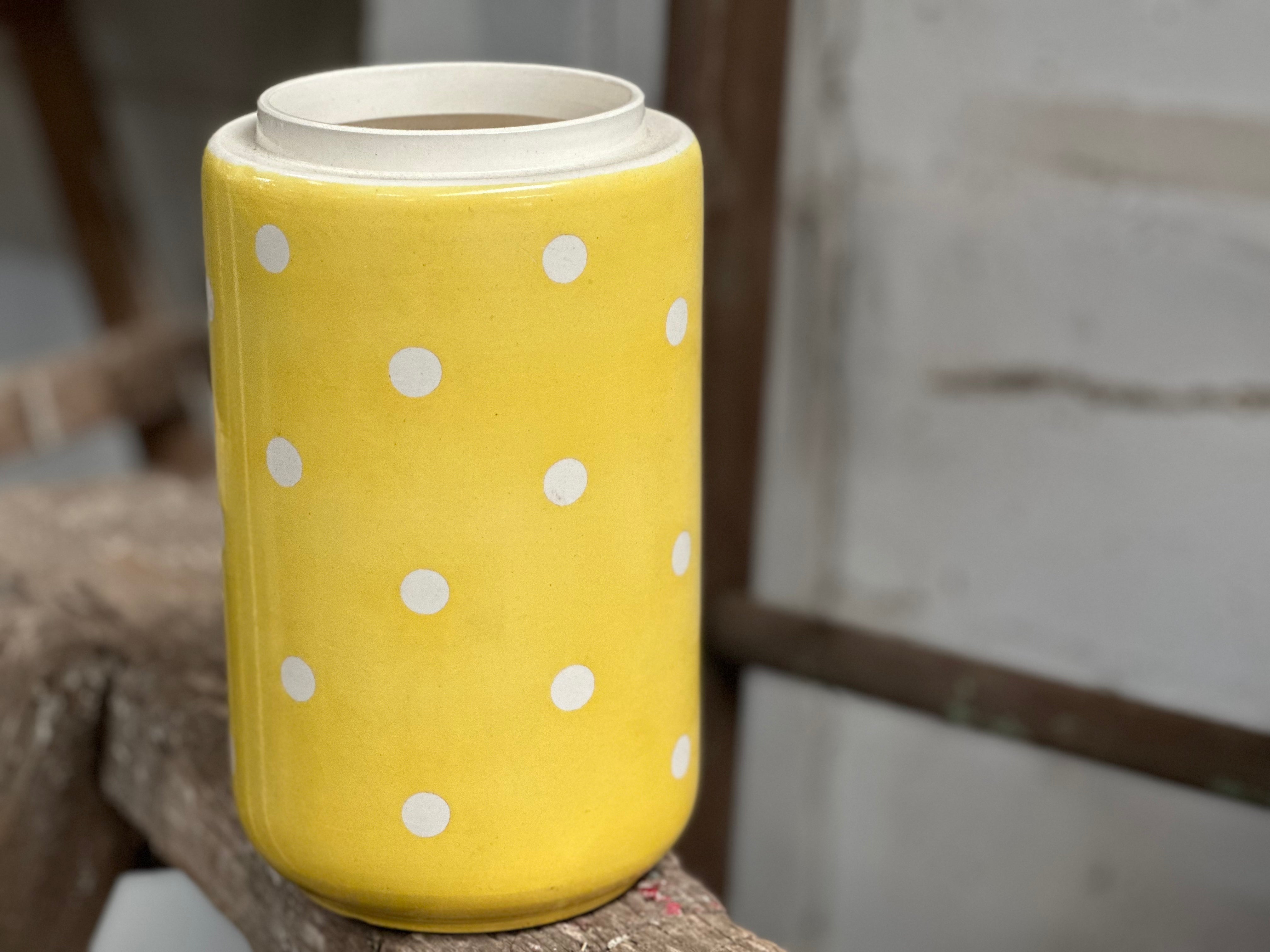 Vintage YELLOW Spotty Canister Vase