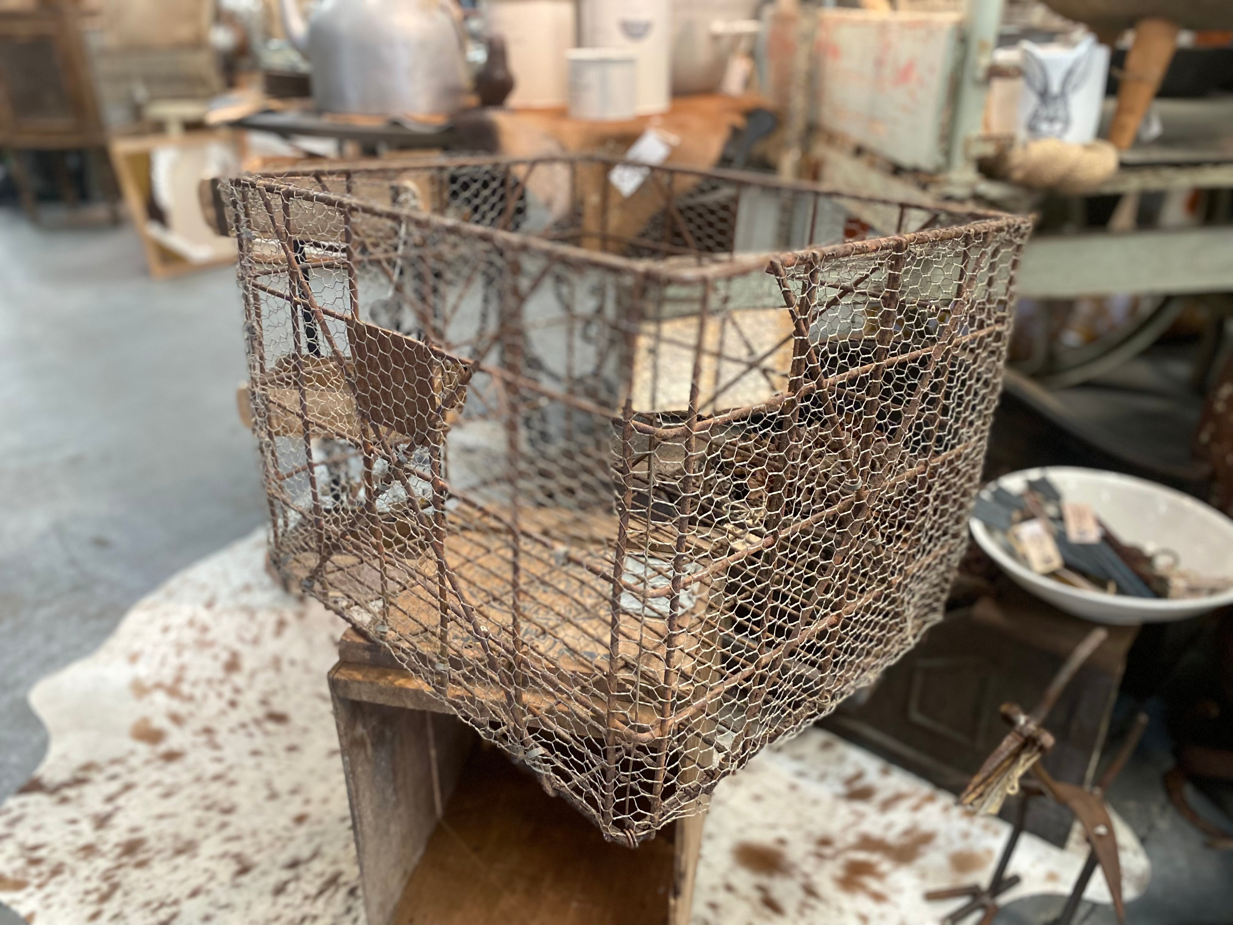 ANTIQUE Wire Cage Crate