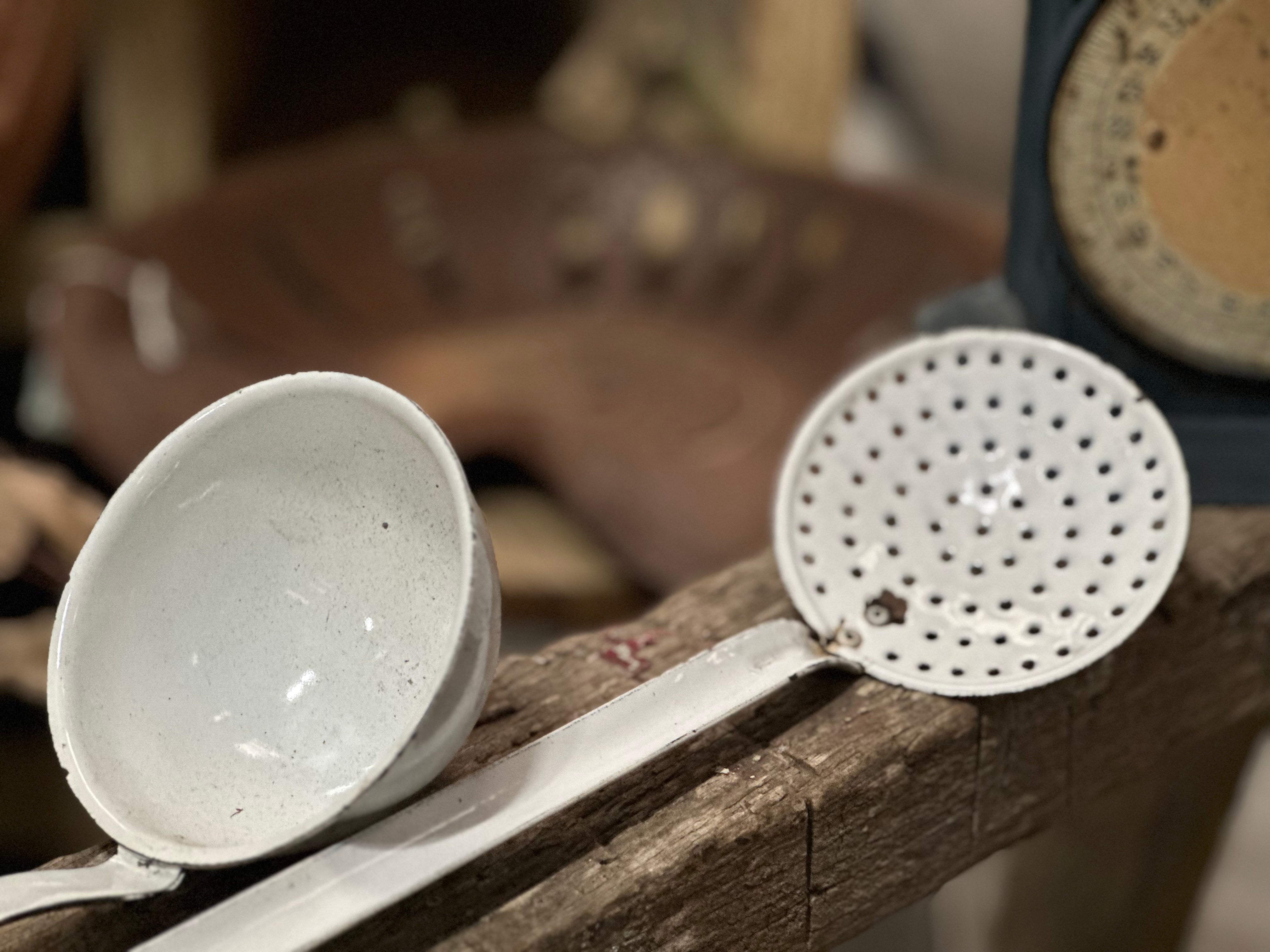 VINTAGE Enamel Strainer LADLE