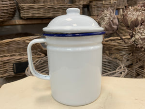 Enamel Dripping Container White with blue rim