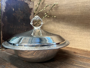 Large serving Bowl with lid Vintage Silver