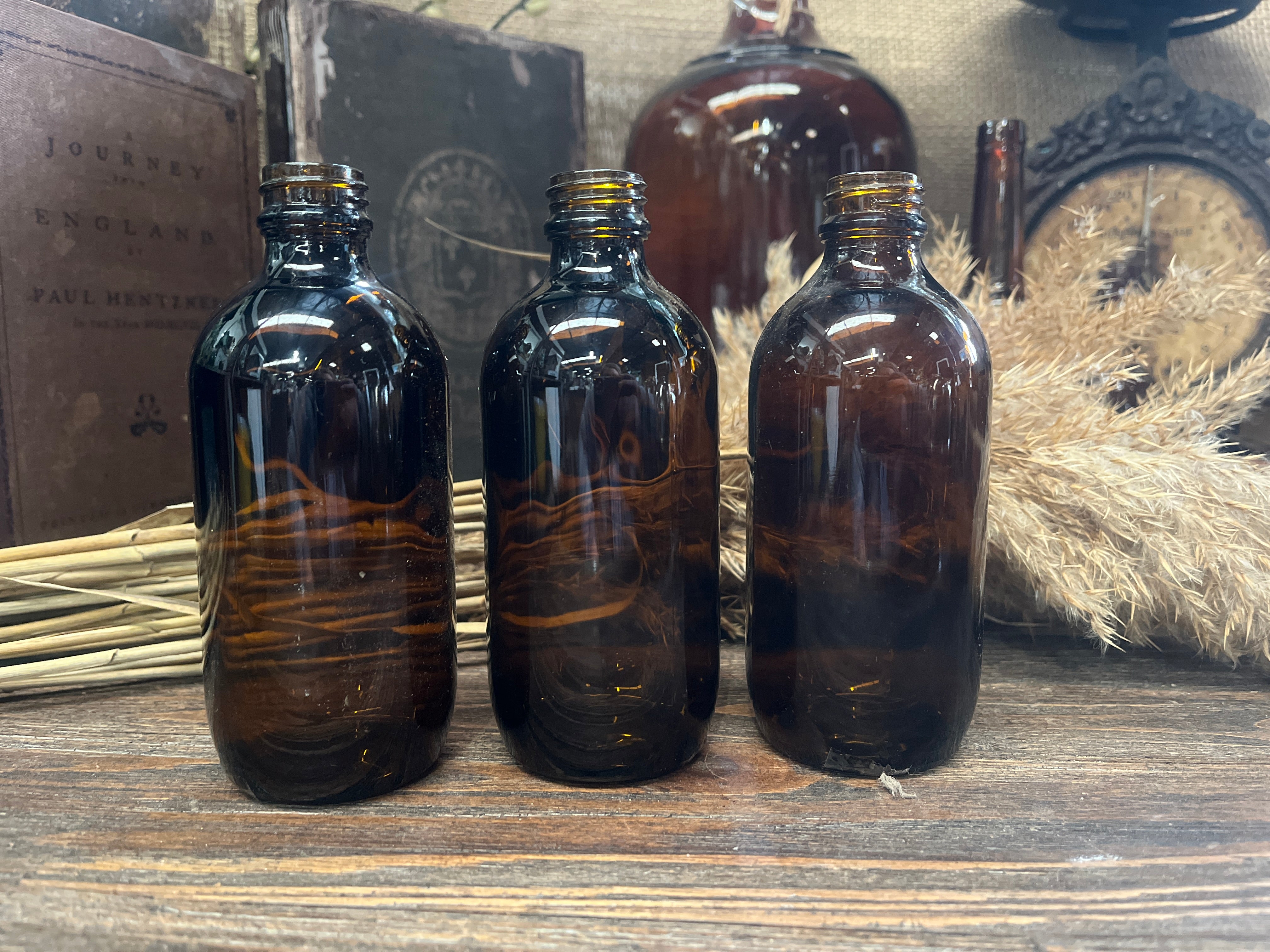 Set of 3 BROWN Glass Bottles large