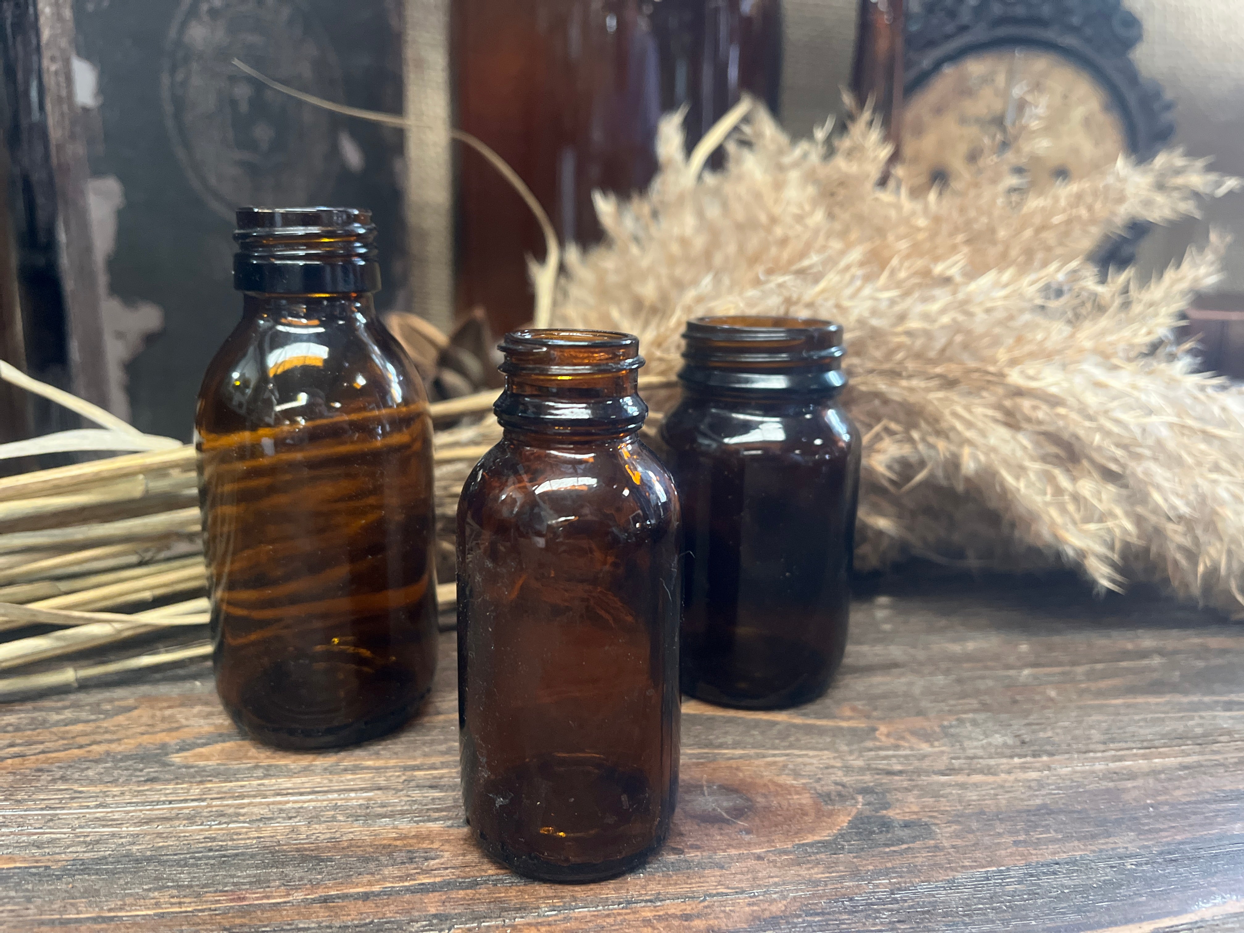 Set of 3 Odd BROWN Glass Bottles