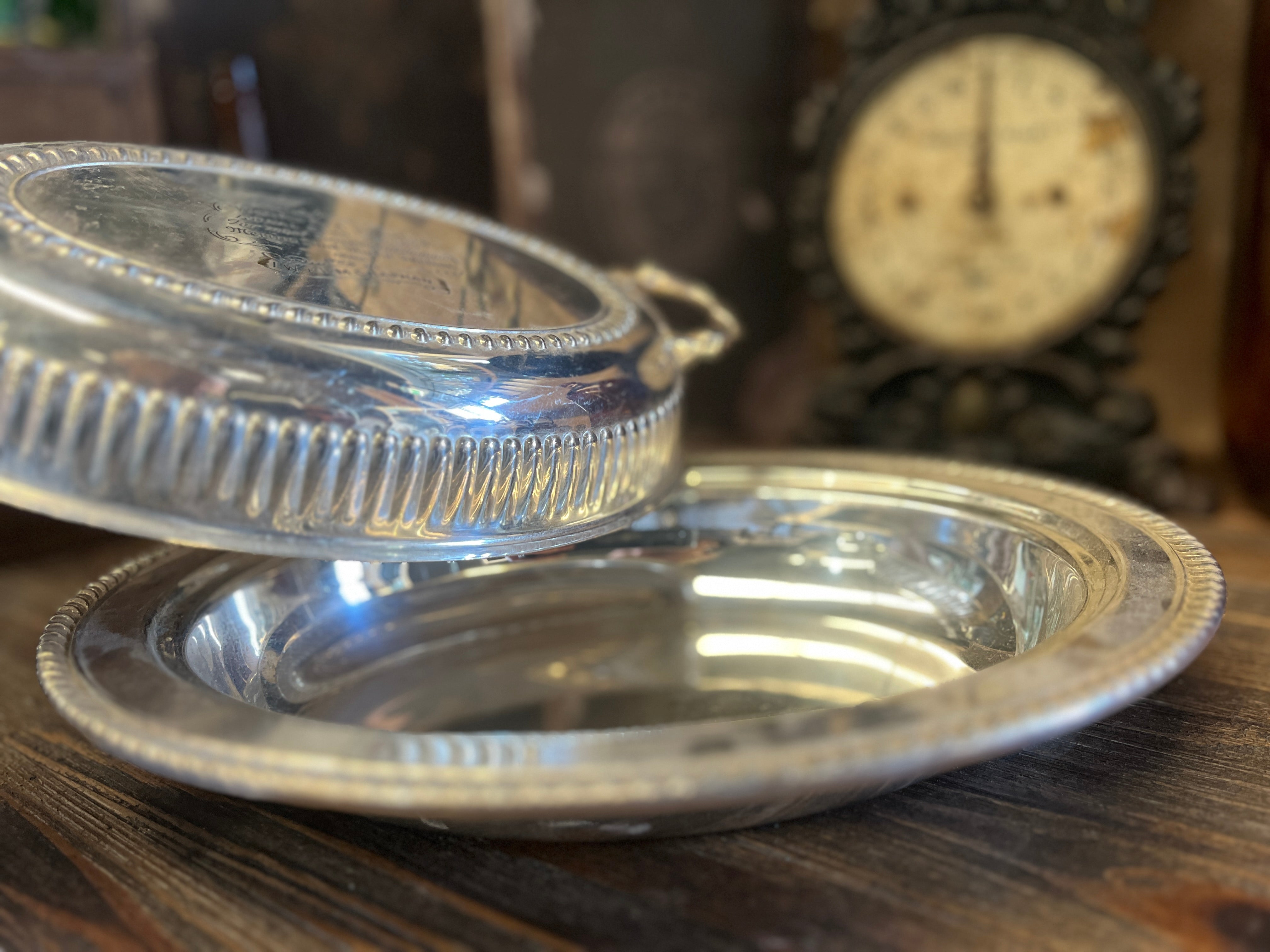 Antique serving tray with lid Vintage Silver