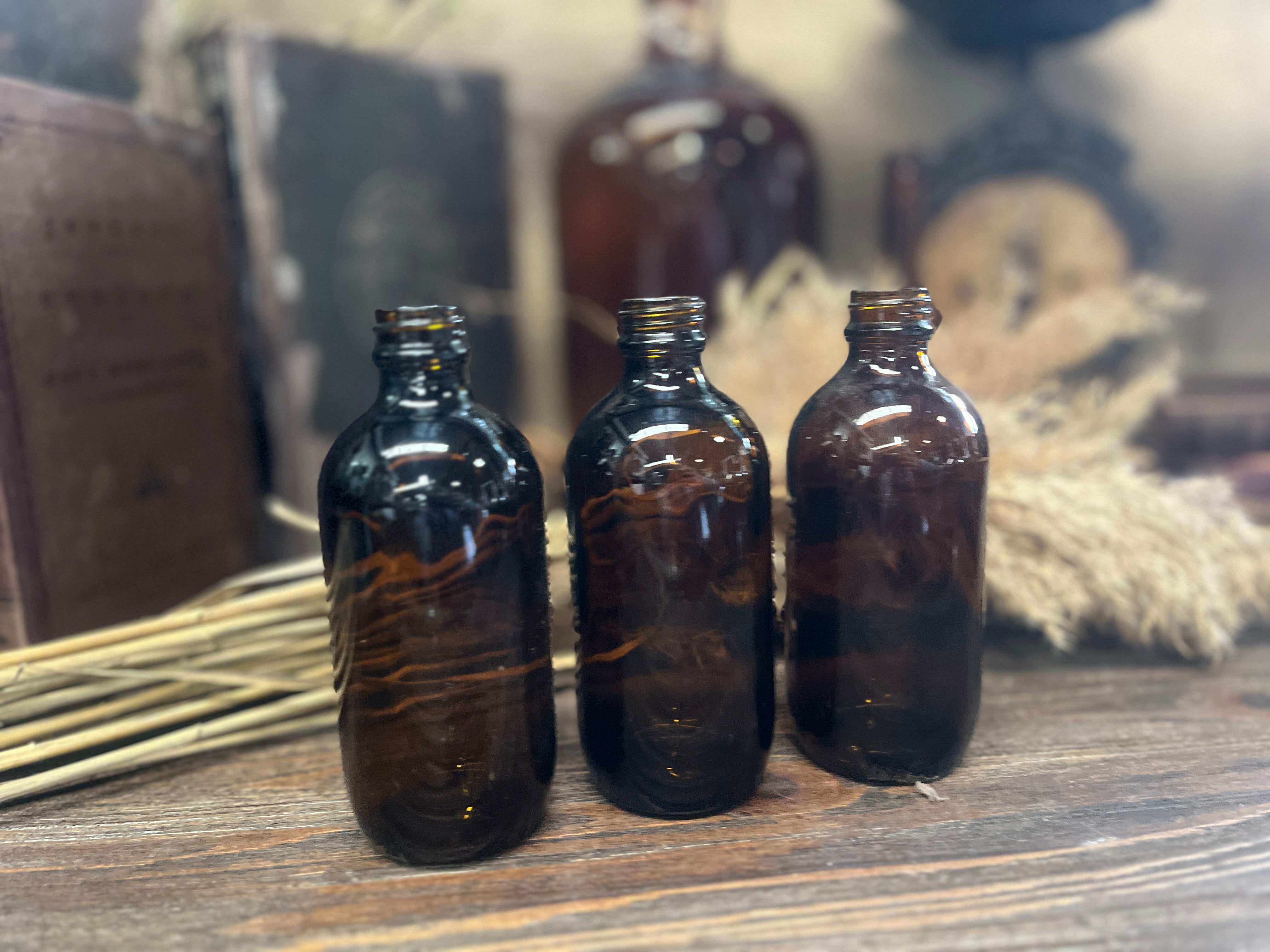 Set of 3 BROWN Glass Bottles