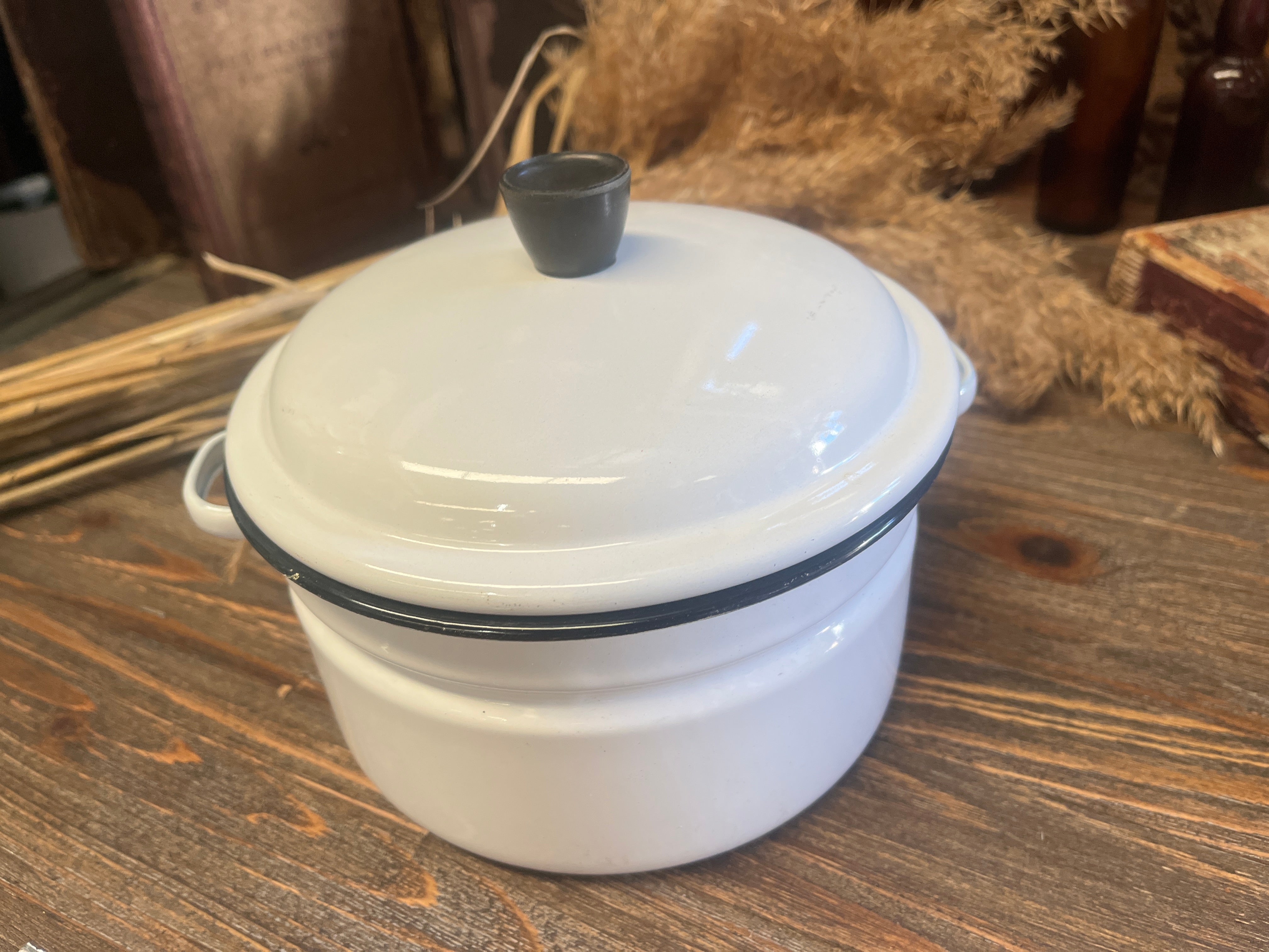 Vintage ENAMEL Pot with lid  Free Postage