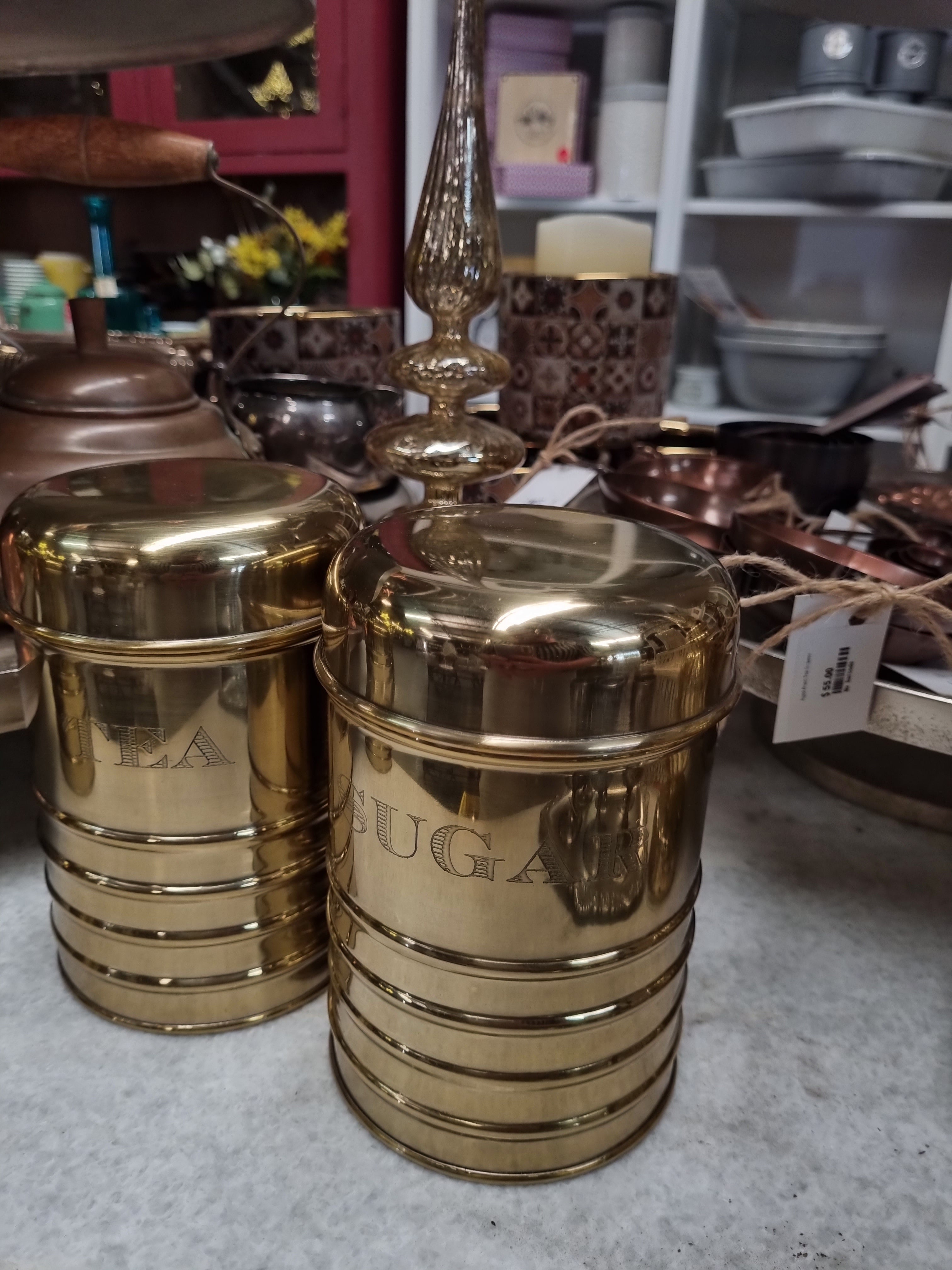 GOLD Tea/Coffee/Sugar metal Canisters