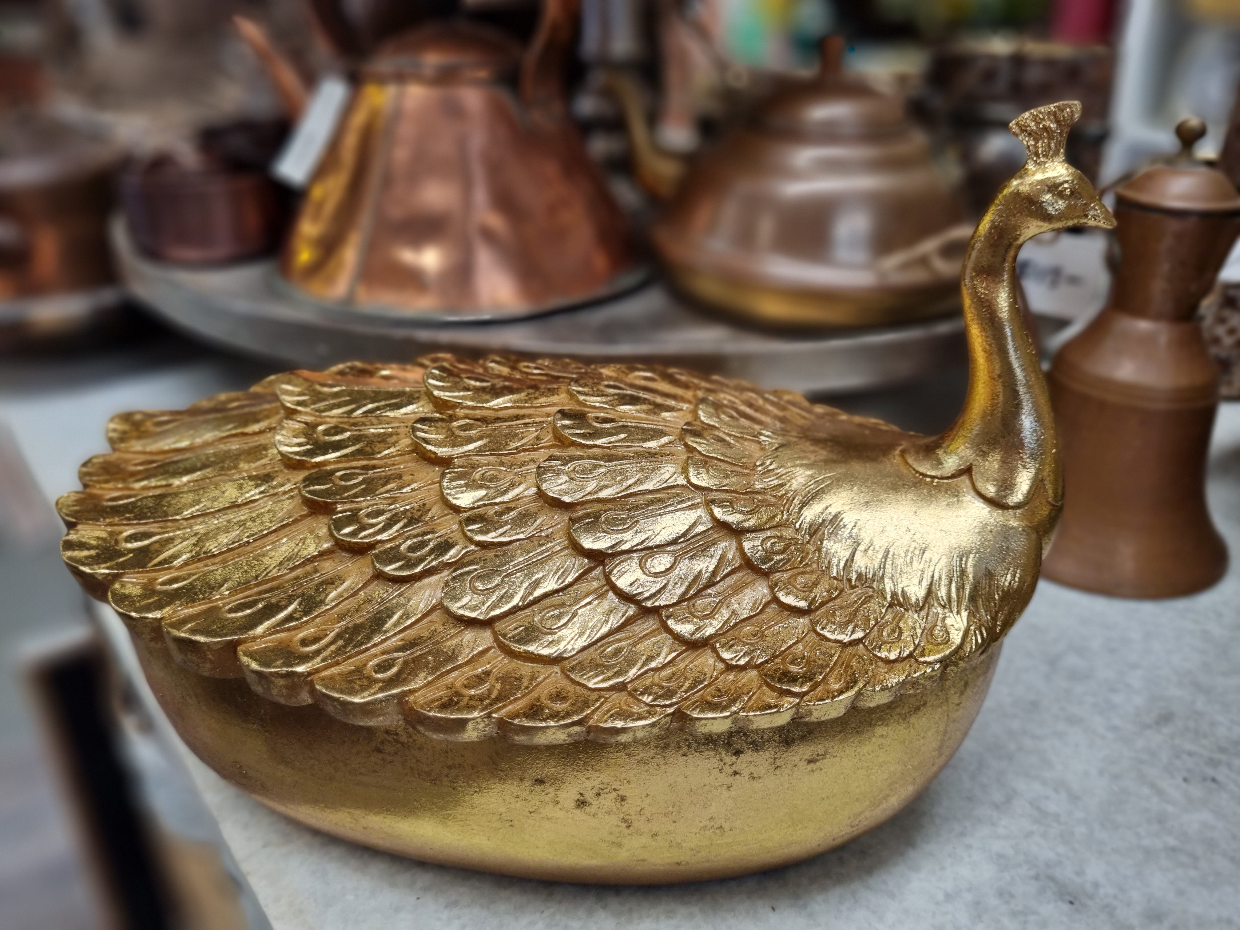 GOLD peacock Bowl w/ Lid