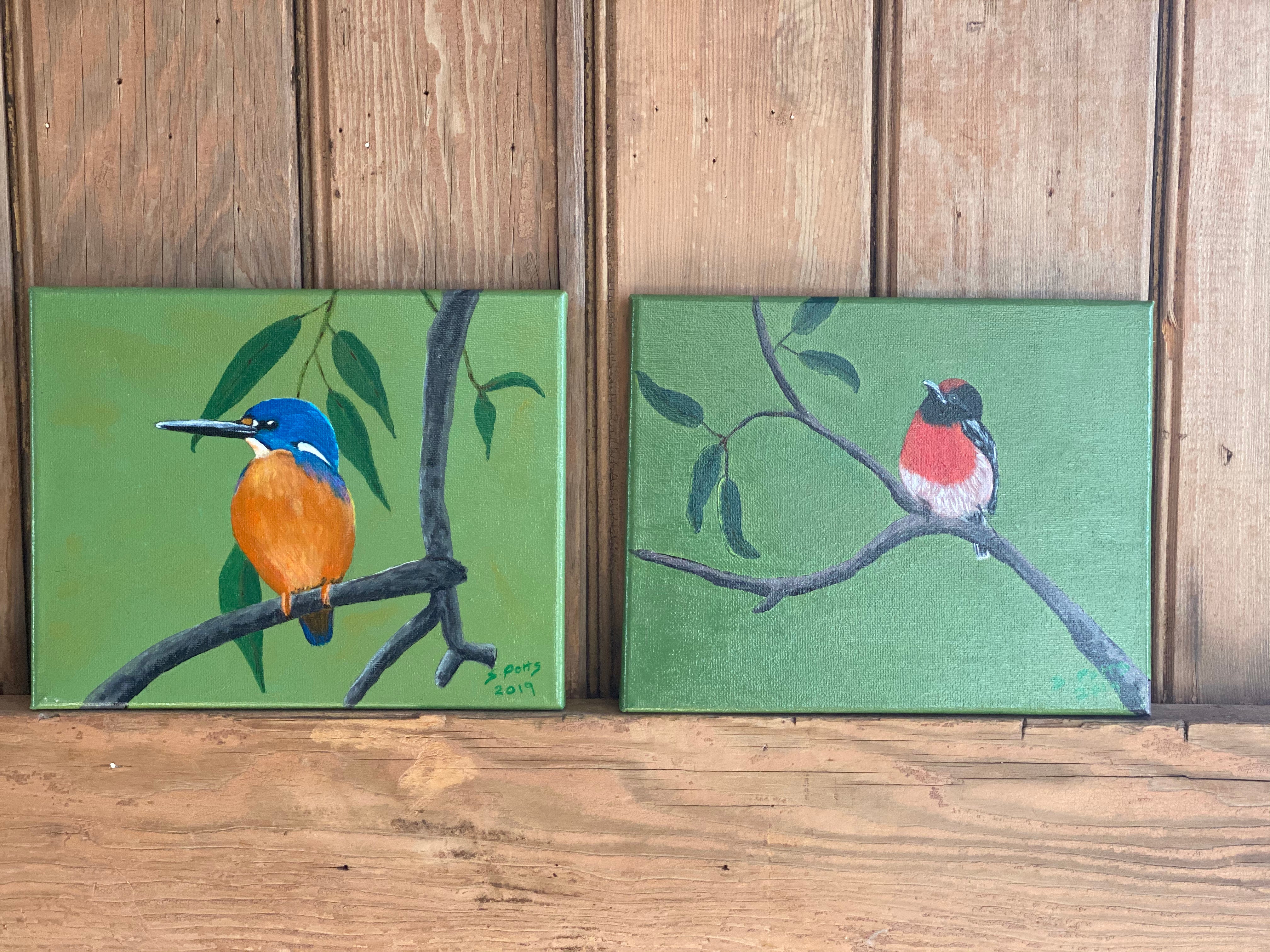 Original BLUE Bird Hand Painted Canvas Art