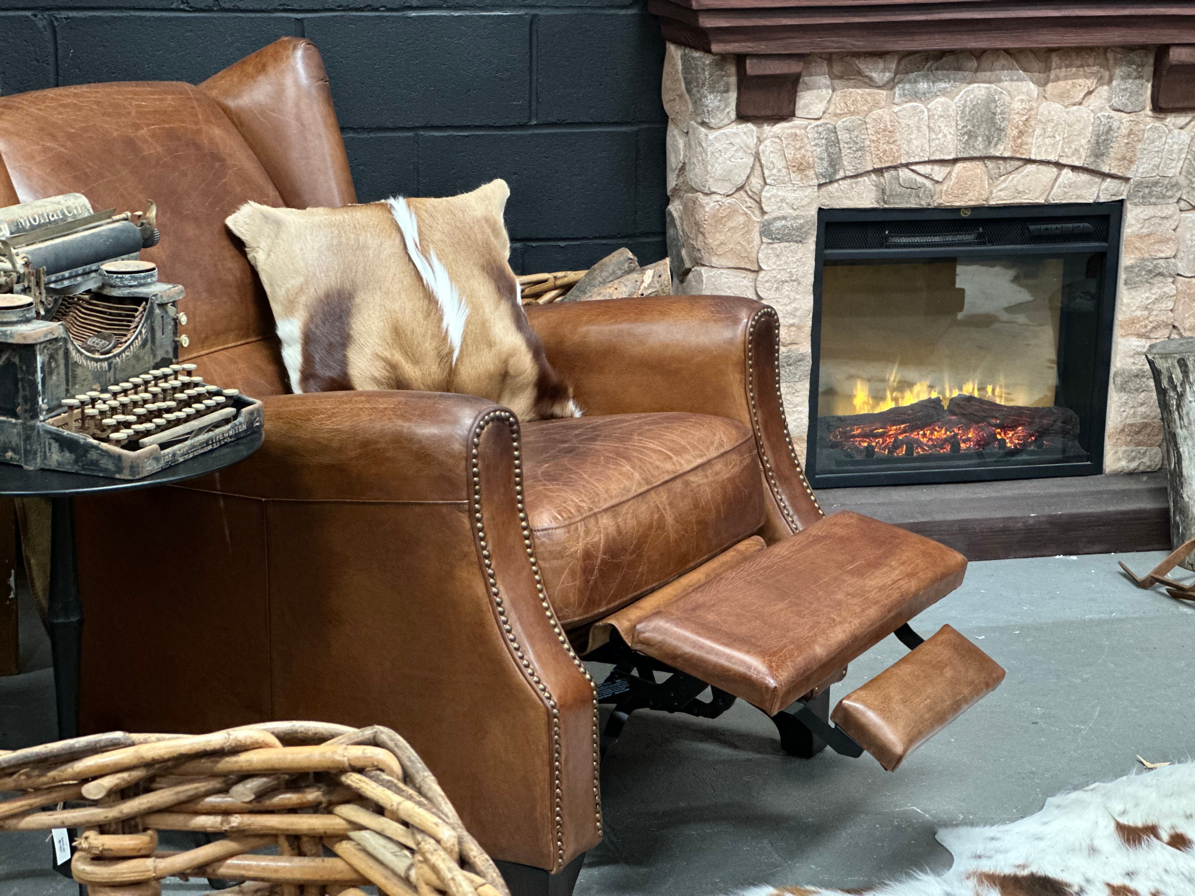 GRAMMAR Aged LEATHER Recliner The OLDE Farm Store