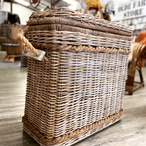FAMILY size rattan LAUNDRY basked with lid and ROPE  handles