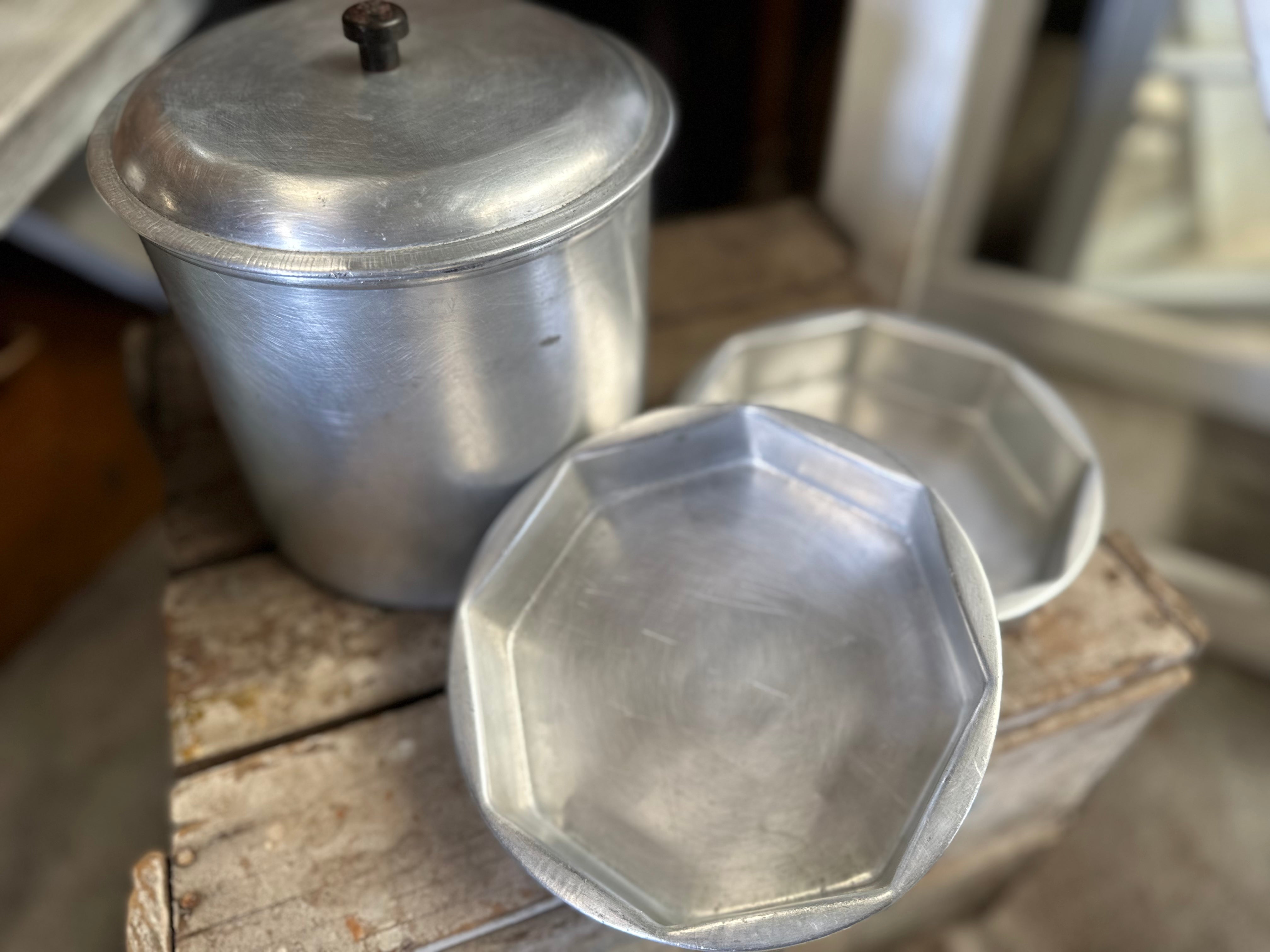 Vintage Aluminium Canister with Inserts x 2