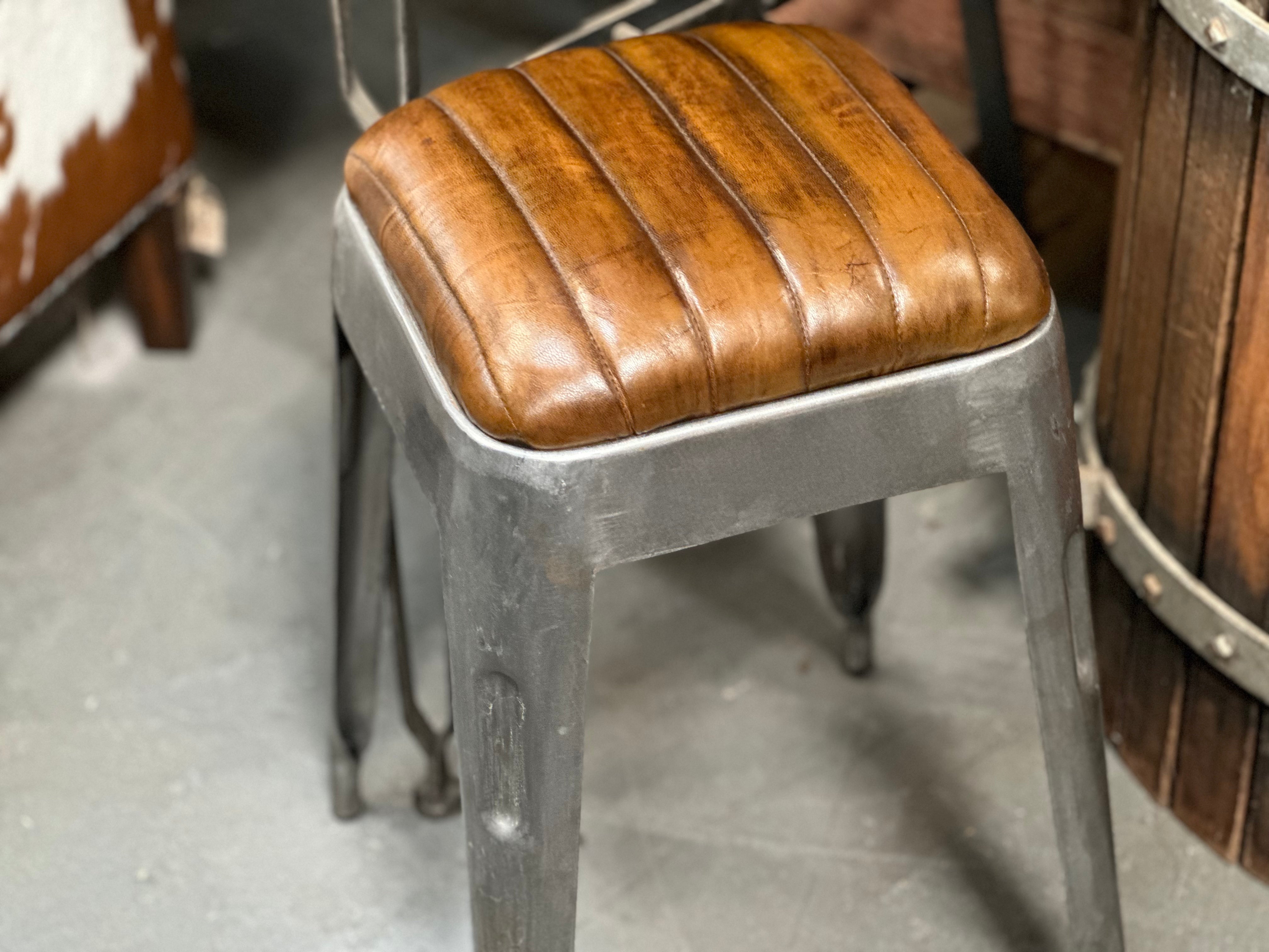 Leather and Metal Stool