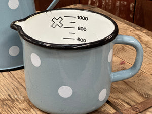 Duck Egg Blue Spot Enamel Measuring Jug VINTAGE
