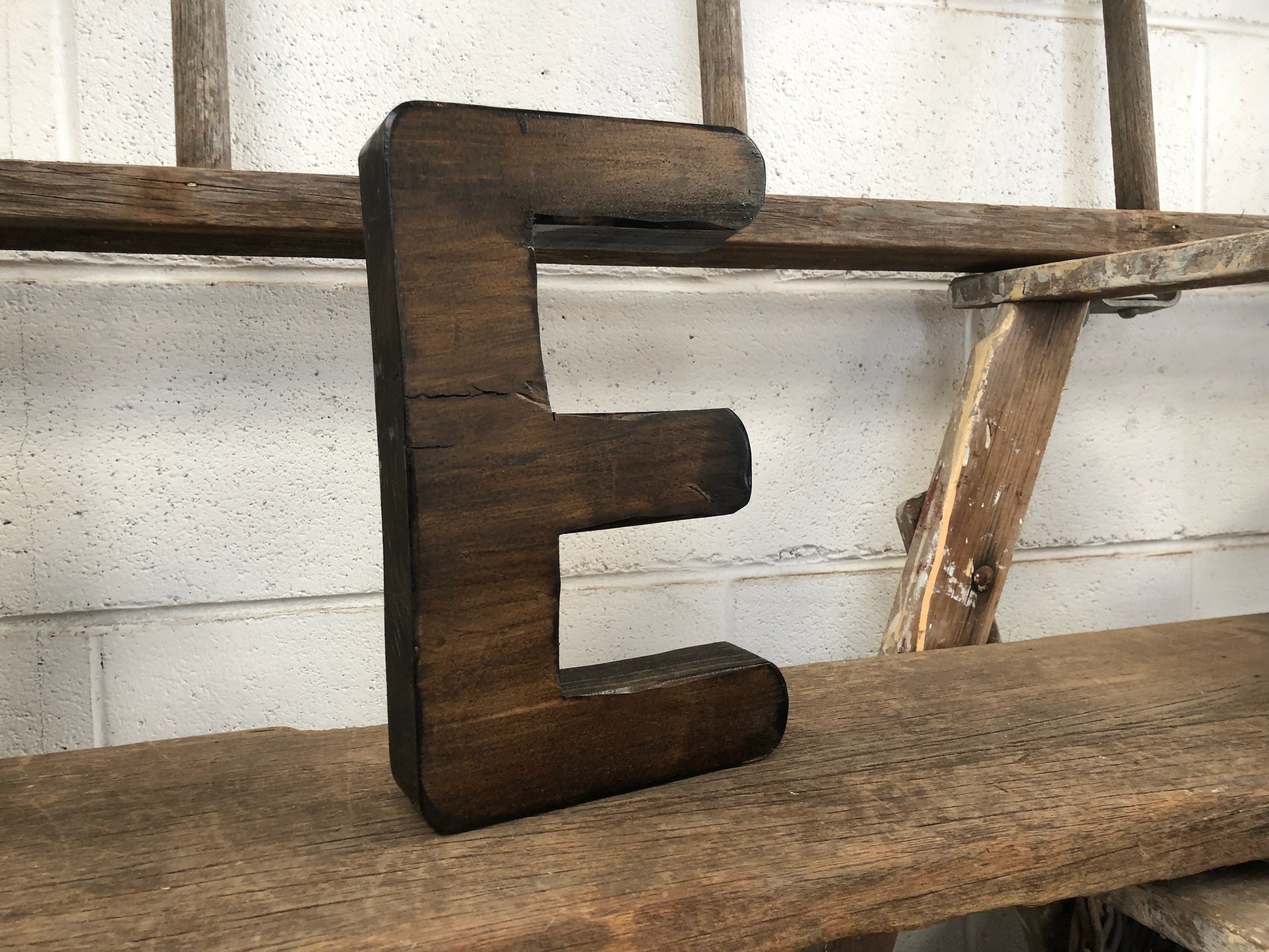 XL Vintage Handmade Timber Letter “E” by Opa’s SHED Designs