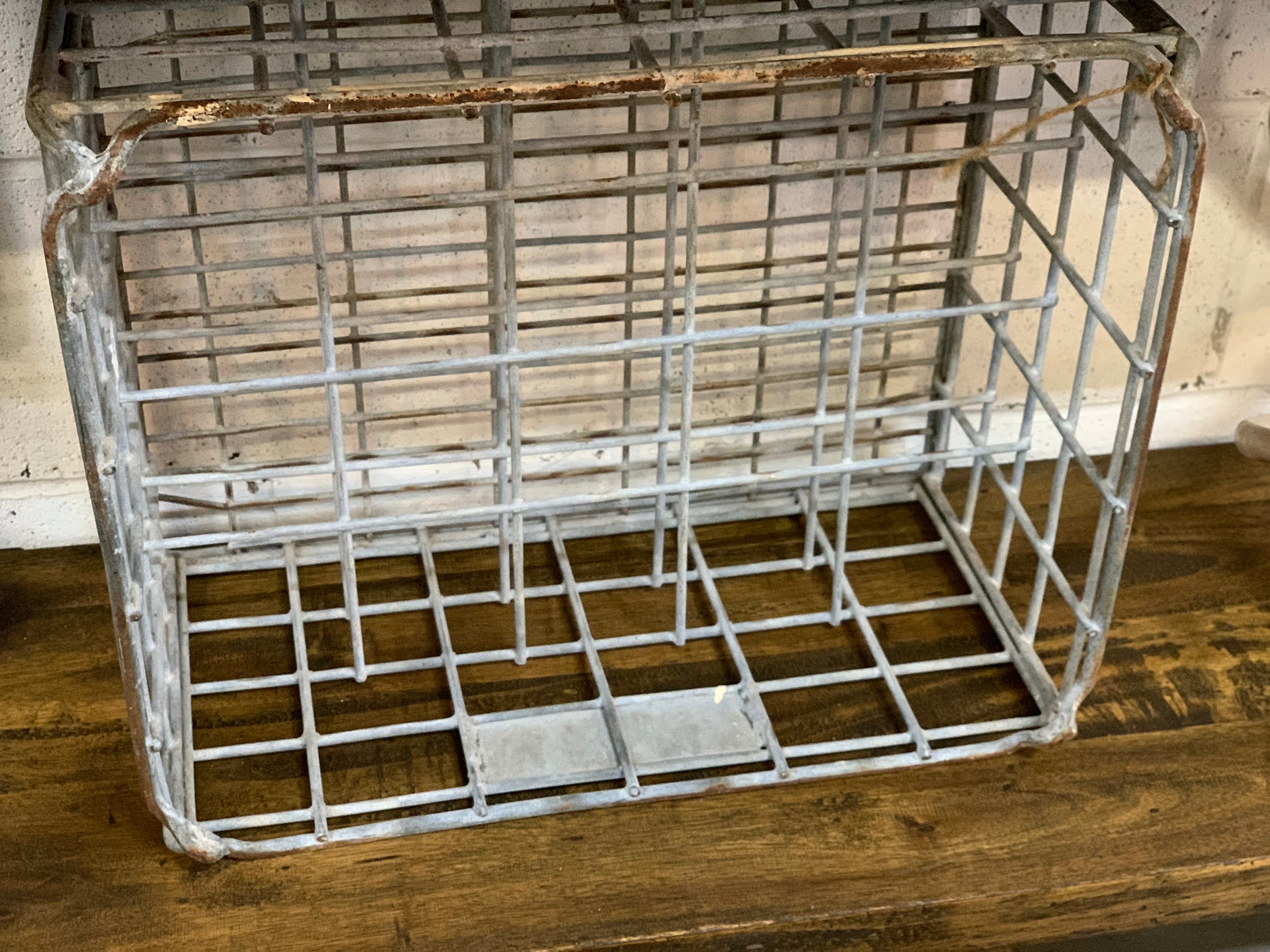 Vintage INDUSTRIAL Metal Bottle Crate