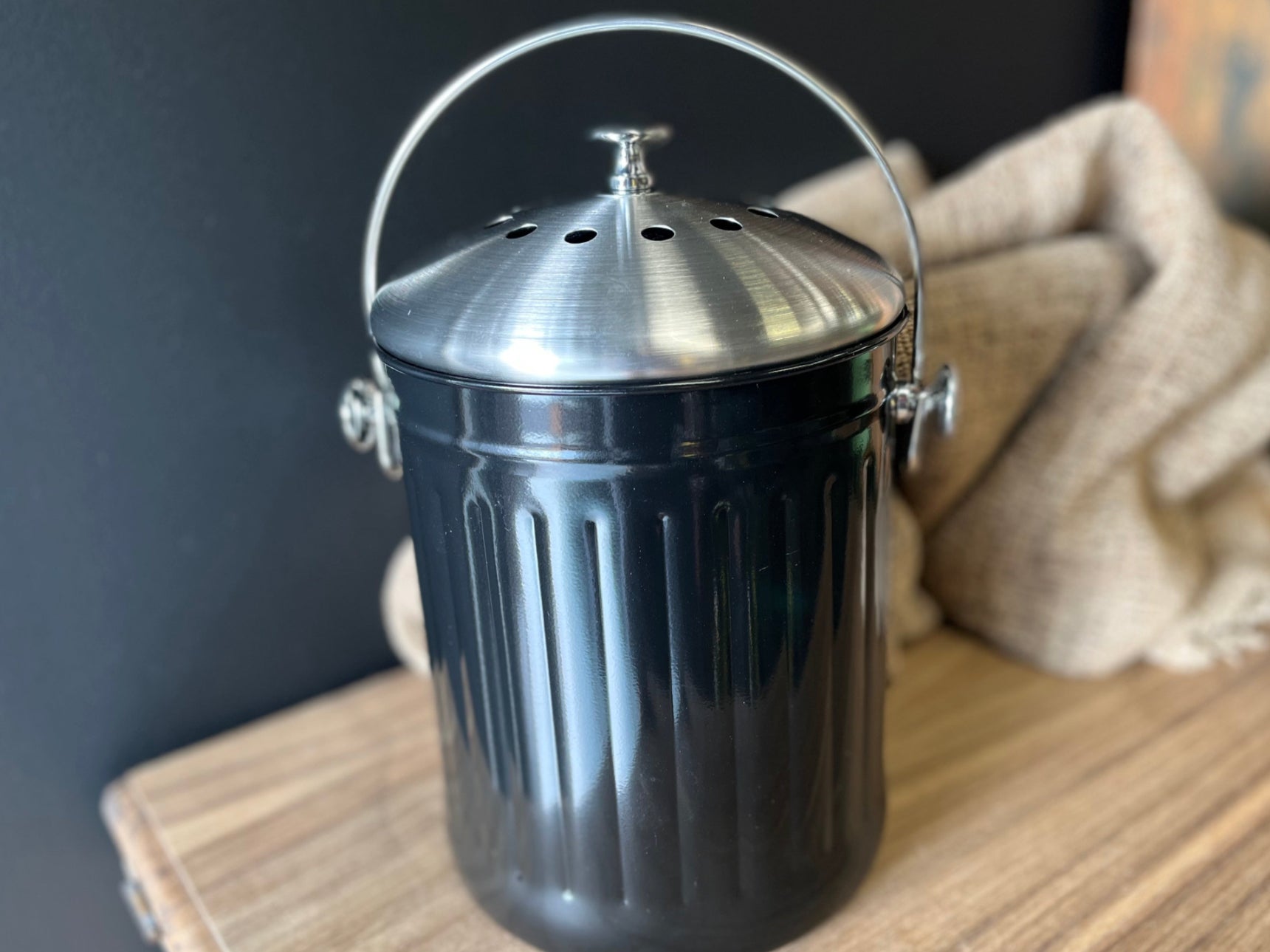 Black & Stainless 5L Compost Bin