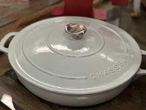 Chasseur 30cm low cast iron pot with lid duck egg blue