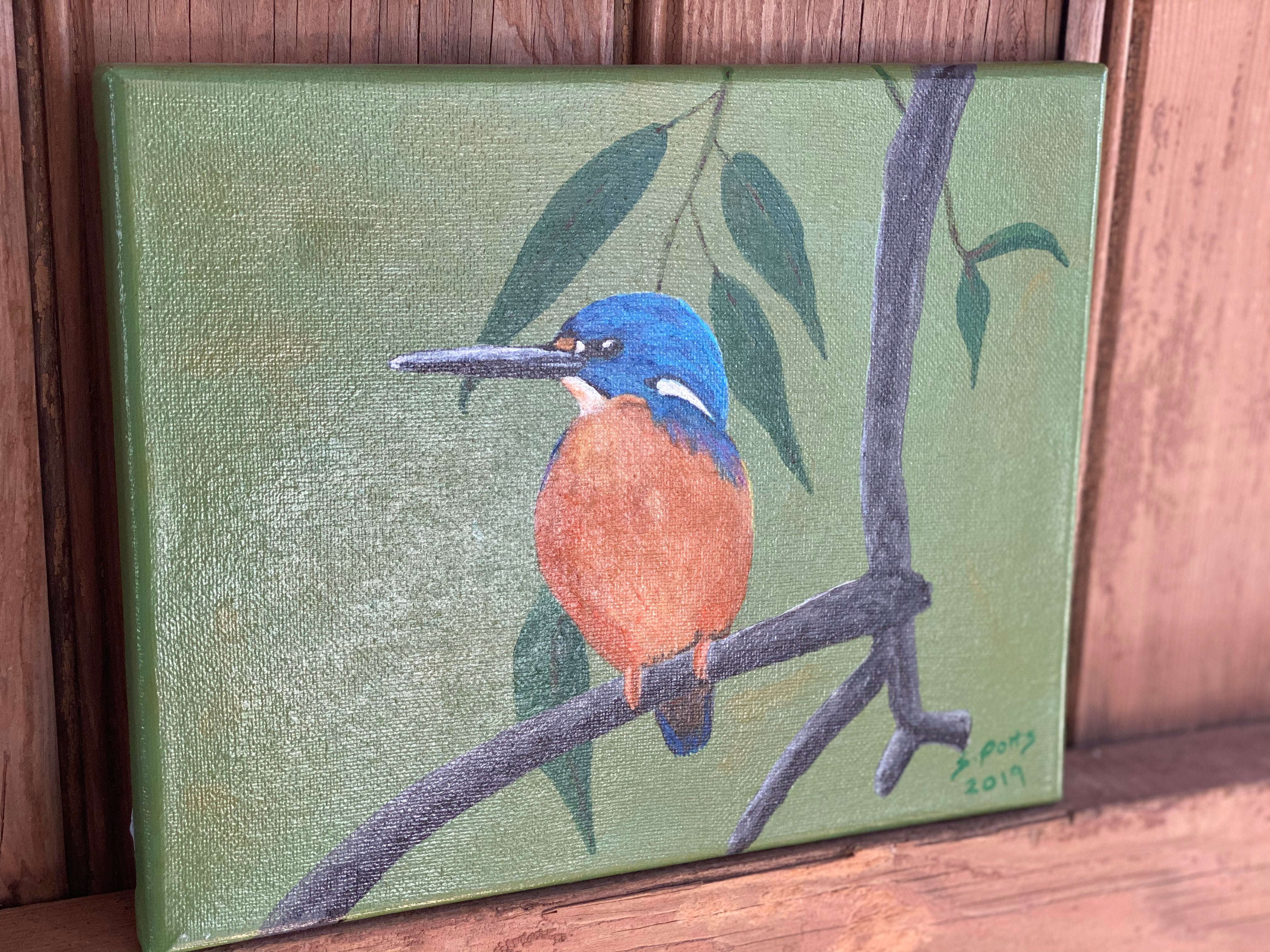 Original BLUE Bird Hand Painted Canvas Art