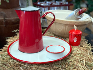 Enamel RED Rim Round Tray FREE Postage