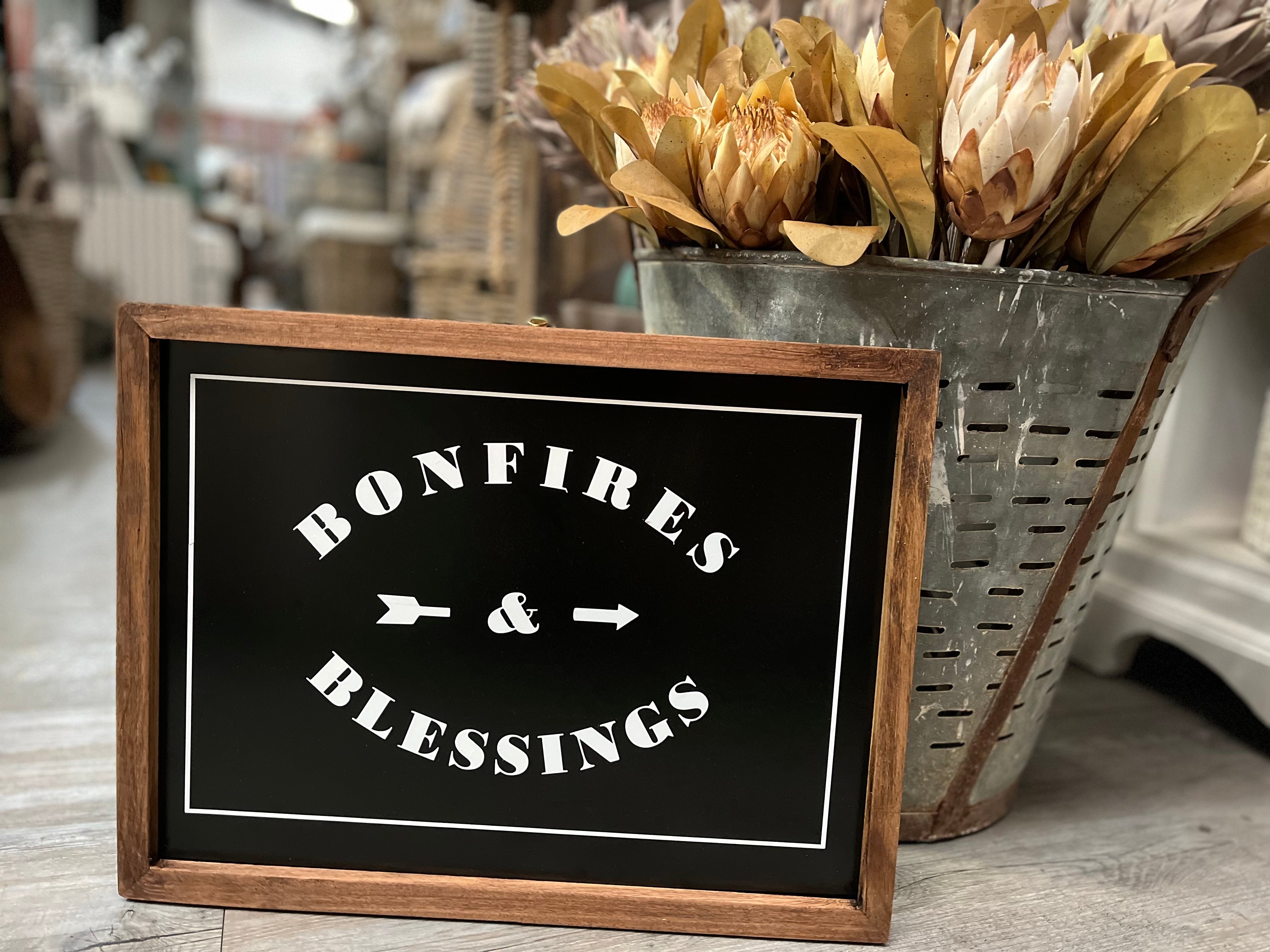 Handmade BONFIRES & BLESSINGS Sign
