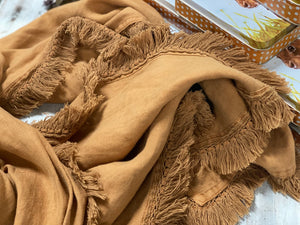 NEW 100%  LUX LINEN Tassel TABLE Runner Camel