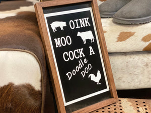 OINK MOO Handmade Timber Sign