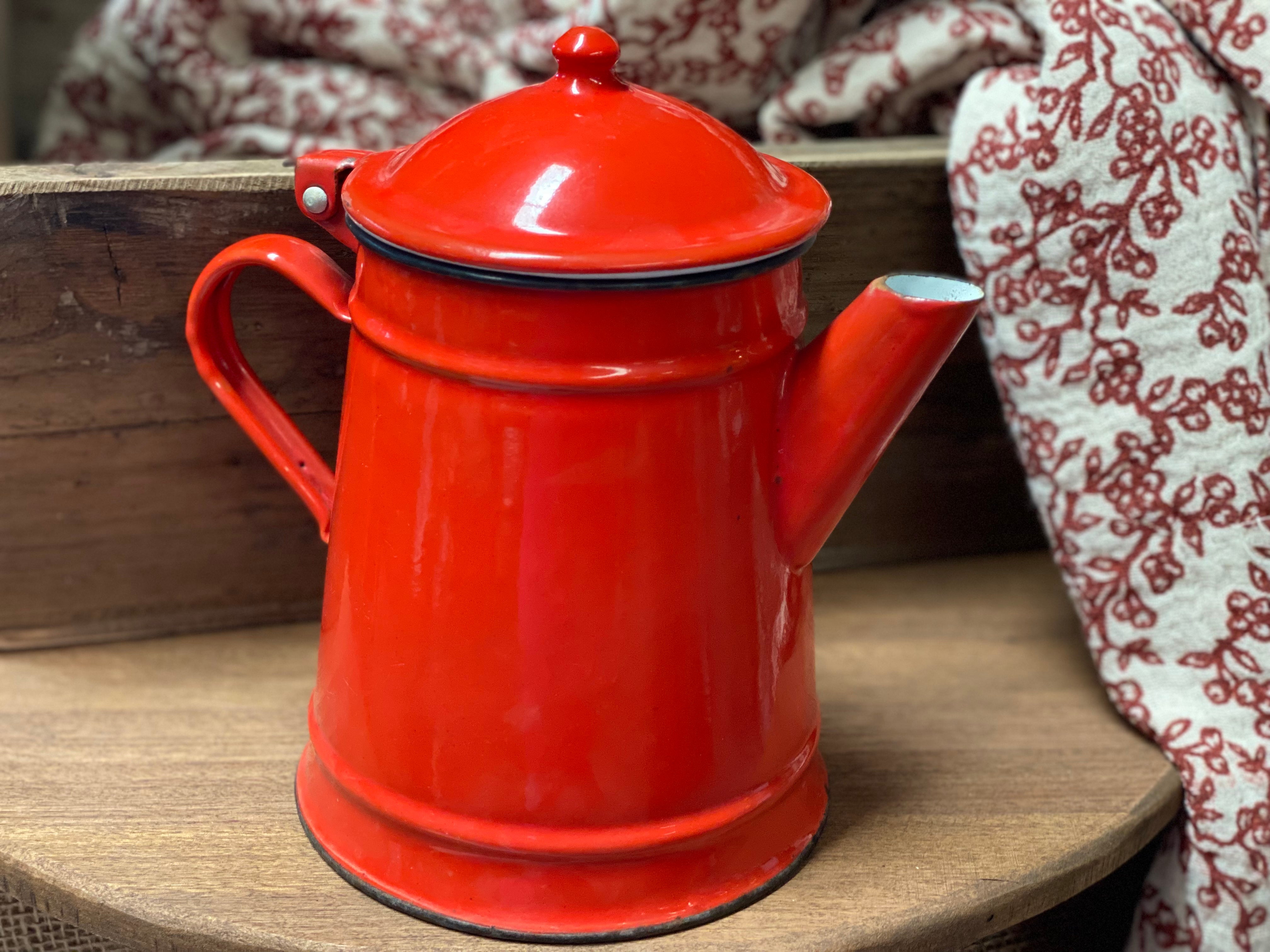 Vintage RED Enamel Tea COFFEE Pot