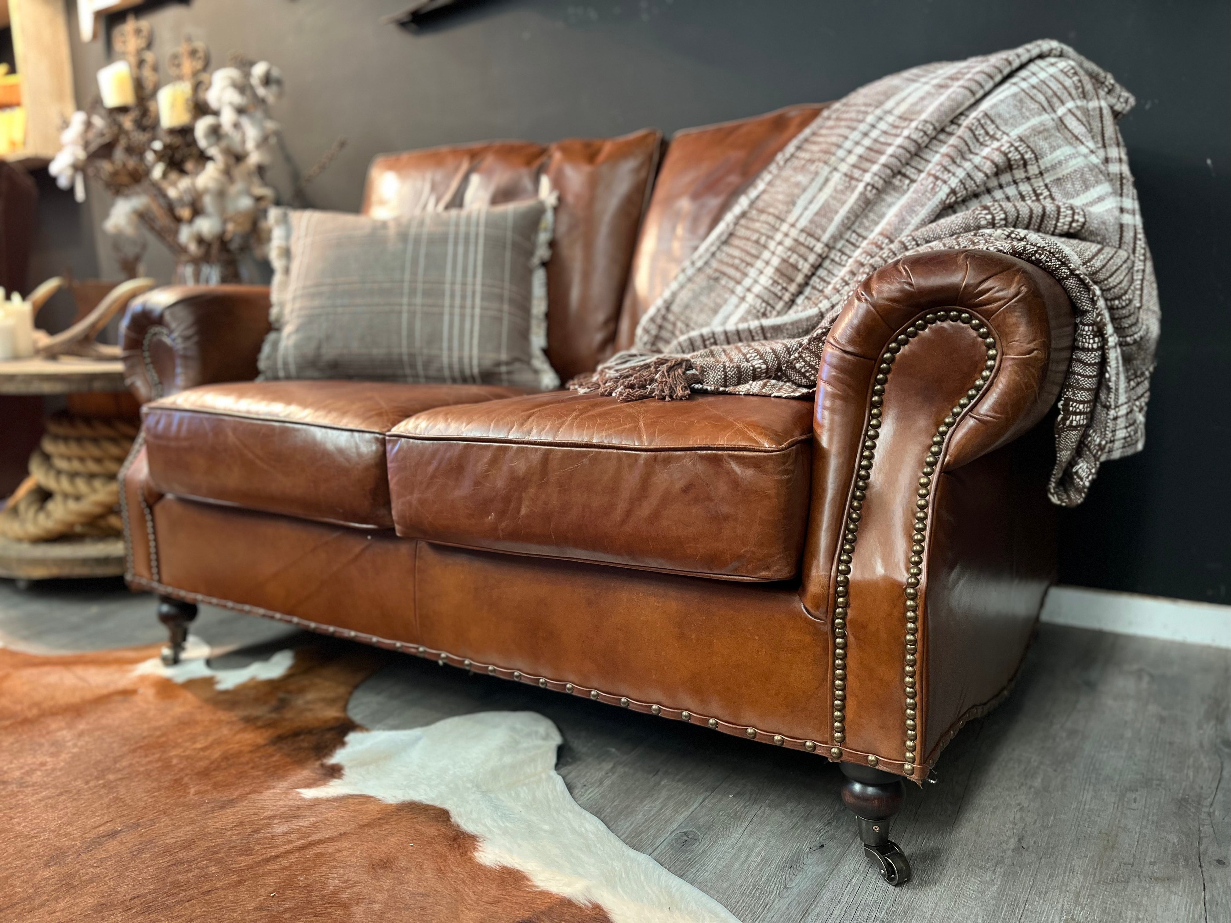 GRAMMAR aged Vintage Leather 2 seater Lounge – The OLDE Farm Store