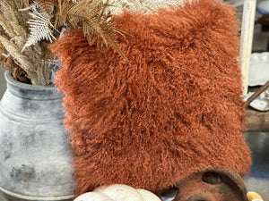 Mongolian Sheepskin Cushion RUST