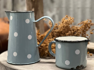 Duck Egg Blue Spot Enamel Measuring Jug VINTAGE