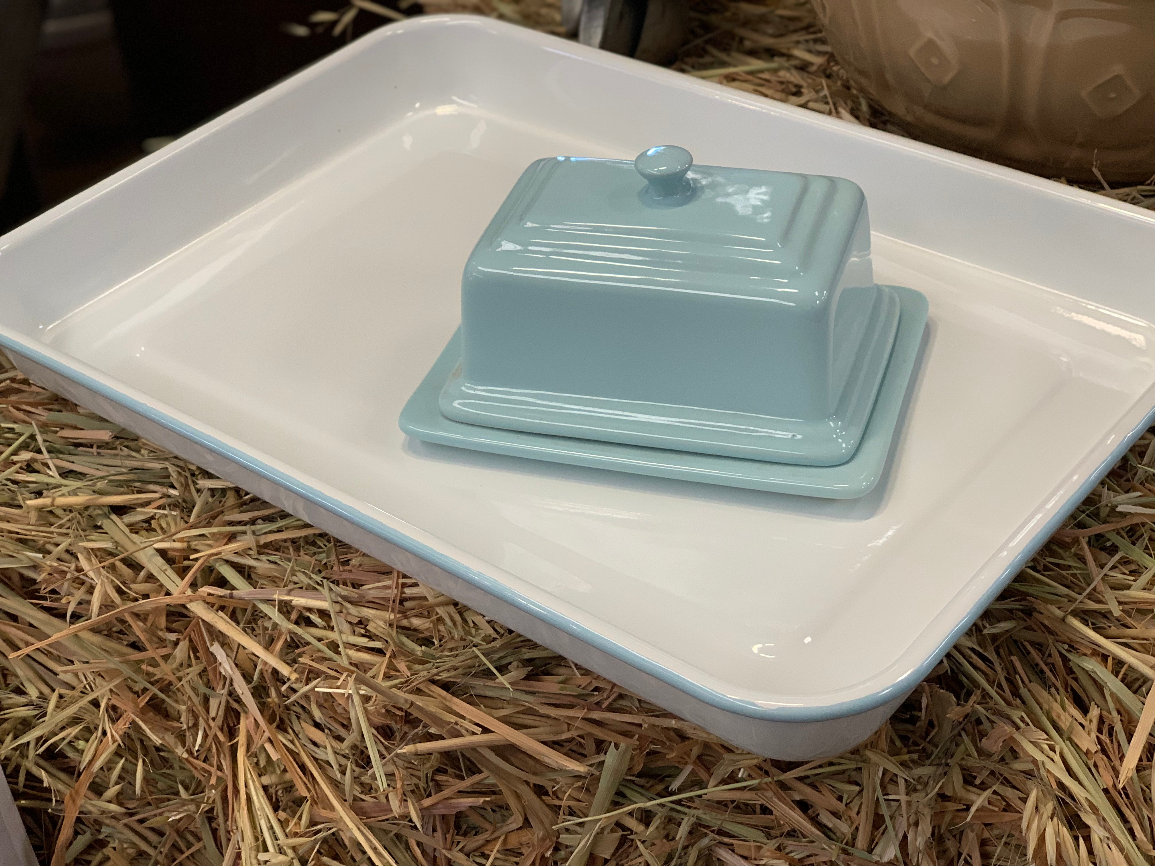 Enamel Duck Egg Blue Trim Tray